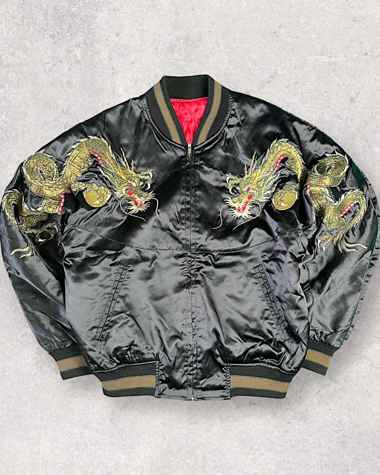 [FREE SIZE]【Authentic Embroidery】Hoshihime Twin Dragons & Clouds Souvenir Jacket Men's Black- Japanese Style
