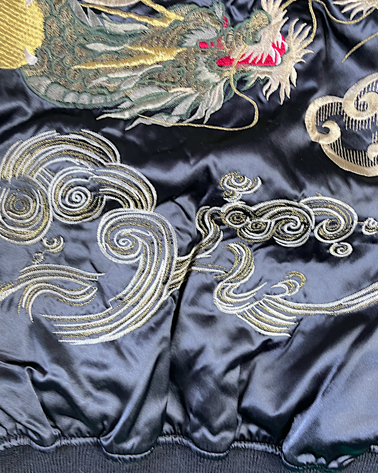 [FREE SIZE]【Authentic Embroidery】Hoshihime Twin Dragons & Clouds Souvenir Jacket Men's Black- Japanese Style