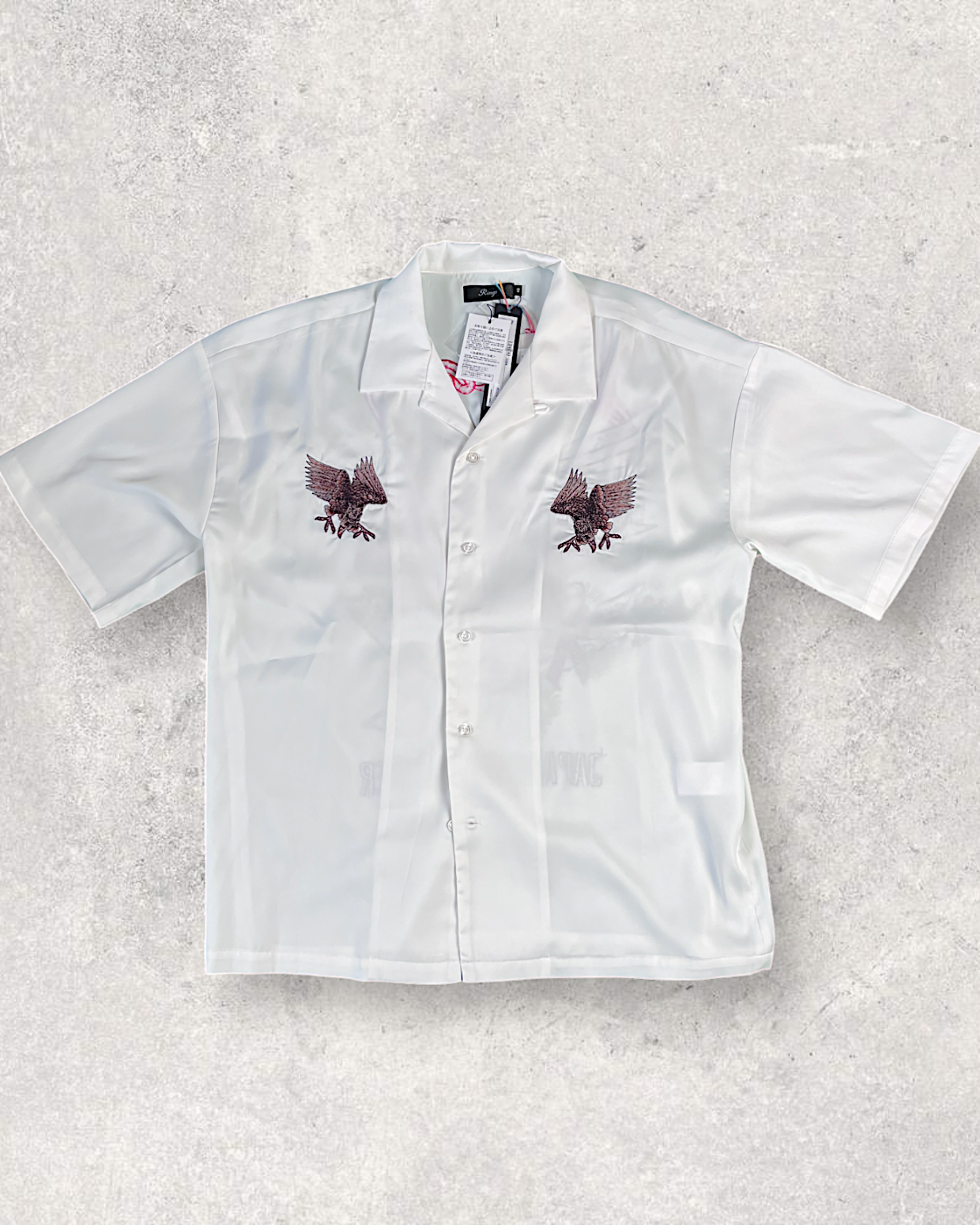 [46]【Unique】Hawk Embroidered Short Sleeve Shirt Men's Japan Logo Souvenir Jacket Style White Poly Blend