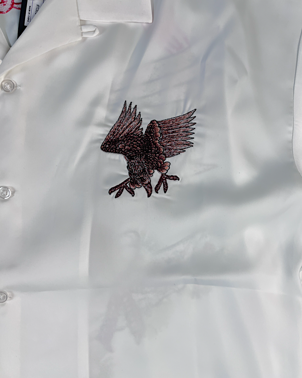 [46]【Unique】Hawk Embroidered Short Sleeve Shirt Men's Japan Logo Souvenir Jacket Style White Poly Blend
