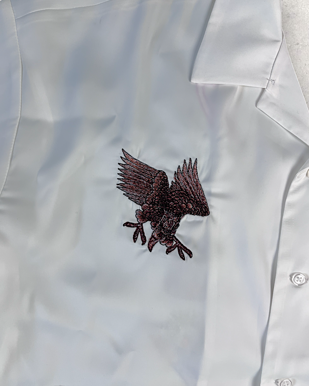 [46]【Unique】Hawk Embroidered Short Sleeve Shirt Men's Japan Logo Souvenir Jacket Style White Poly Blend