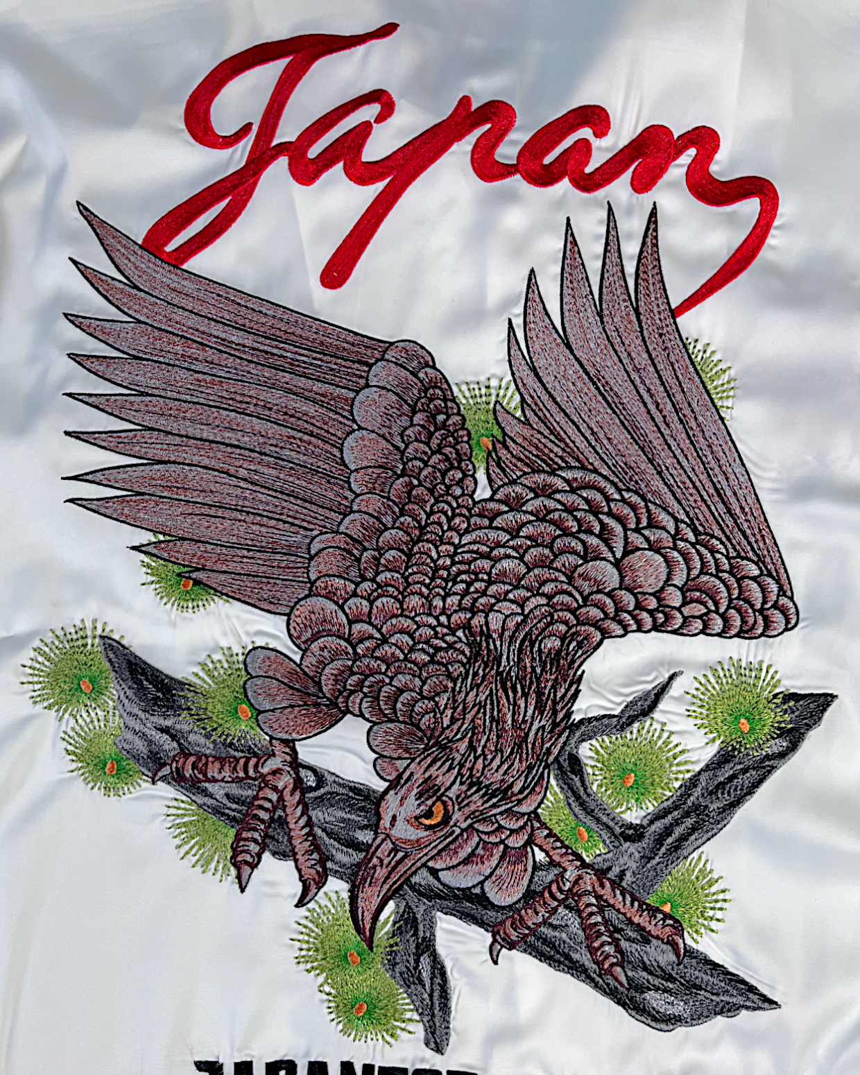 [46]【Unique】Hawk Embroidered Short Sleeve Shirt Men's Japan Logo Souvenir Jacket Style White Poly Blend