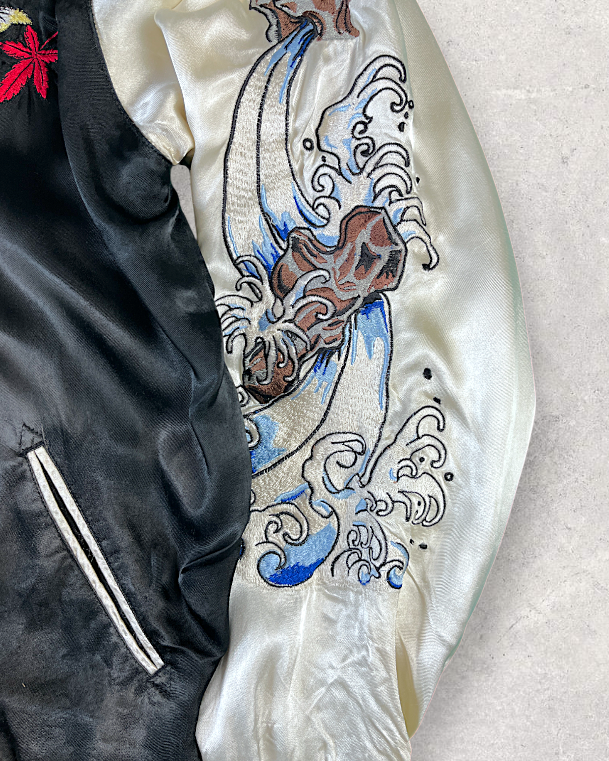 [XL] Japanese Vintage Sukajan with Climbing Koi Embroidery | Reversible Souvenir Jacket | One-of-a-Kind