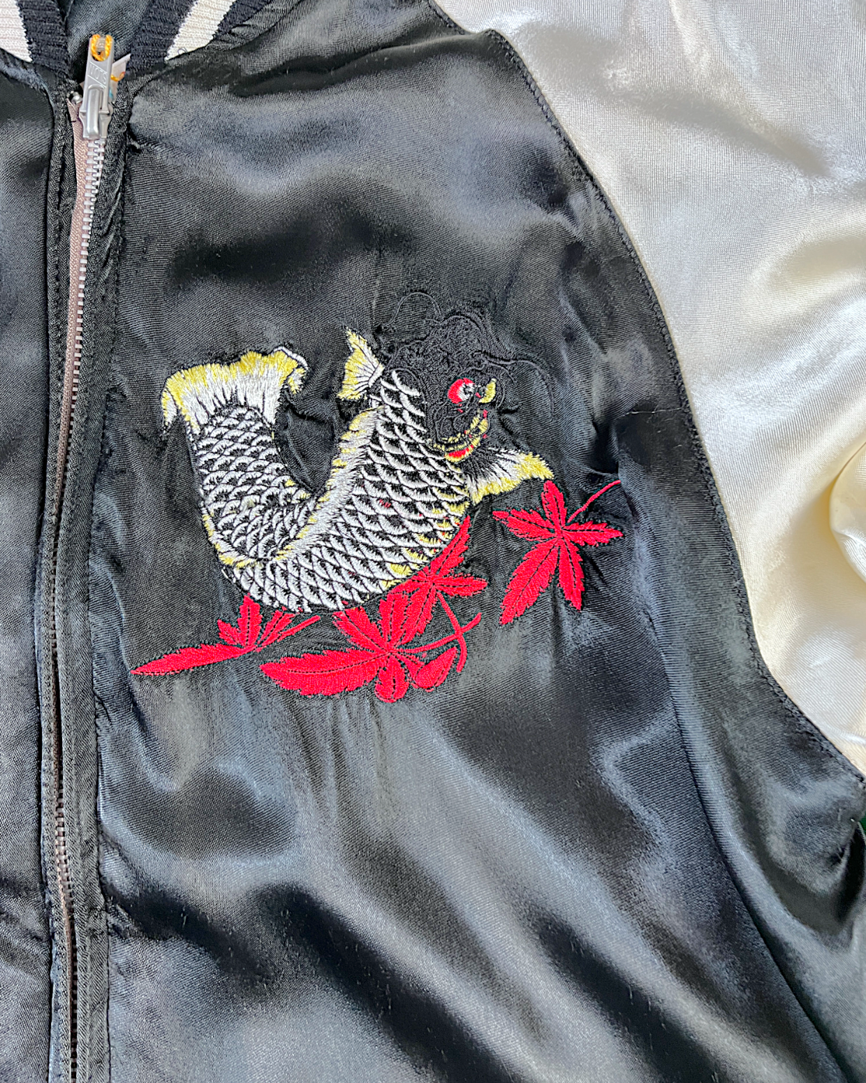[XL] Japanese Vintage Sukajan with Climbing Koi Embroidery | Reversible Souvenir Jacket | One-of-a-Kind