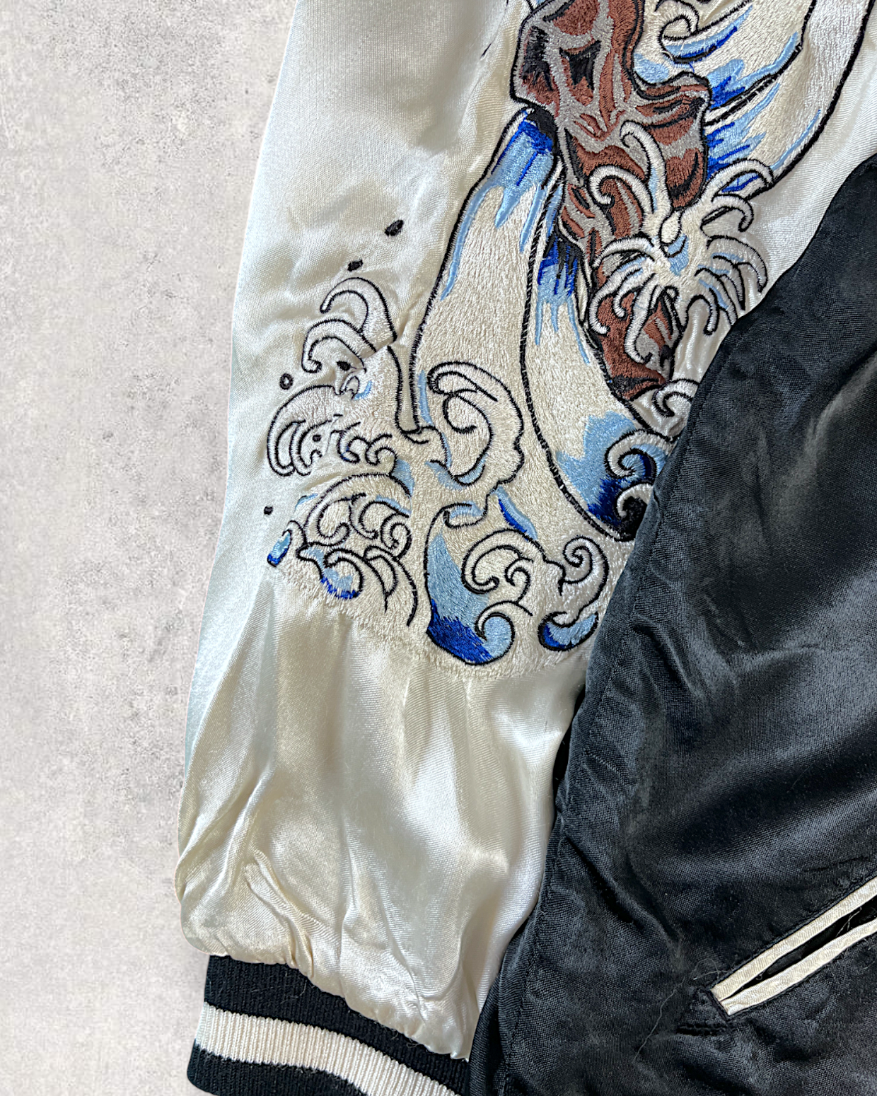 [XL] Japanese Vintage Sukajan with Climbing Koi Embroidery | Reversible Souvenir Jacket | One-of-a-Kind