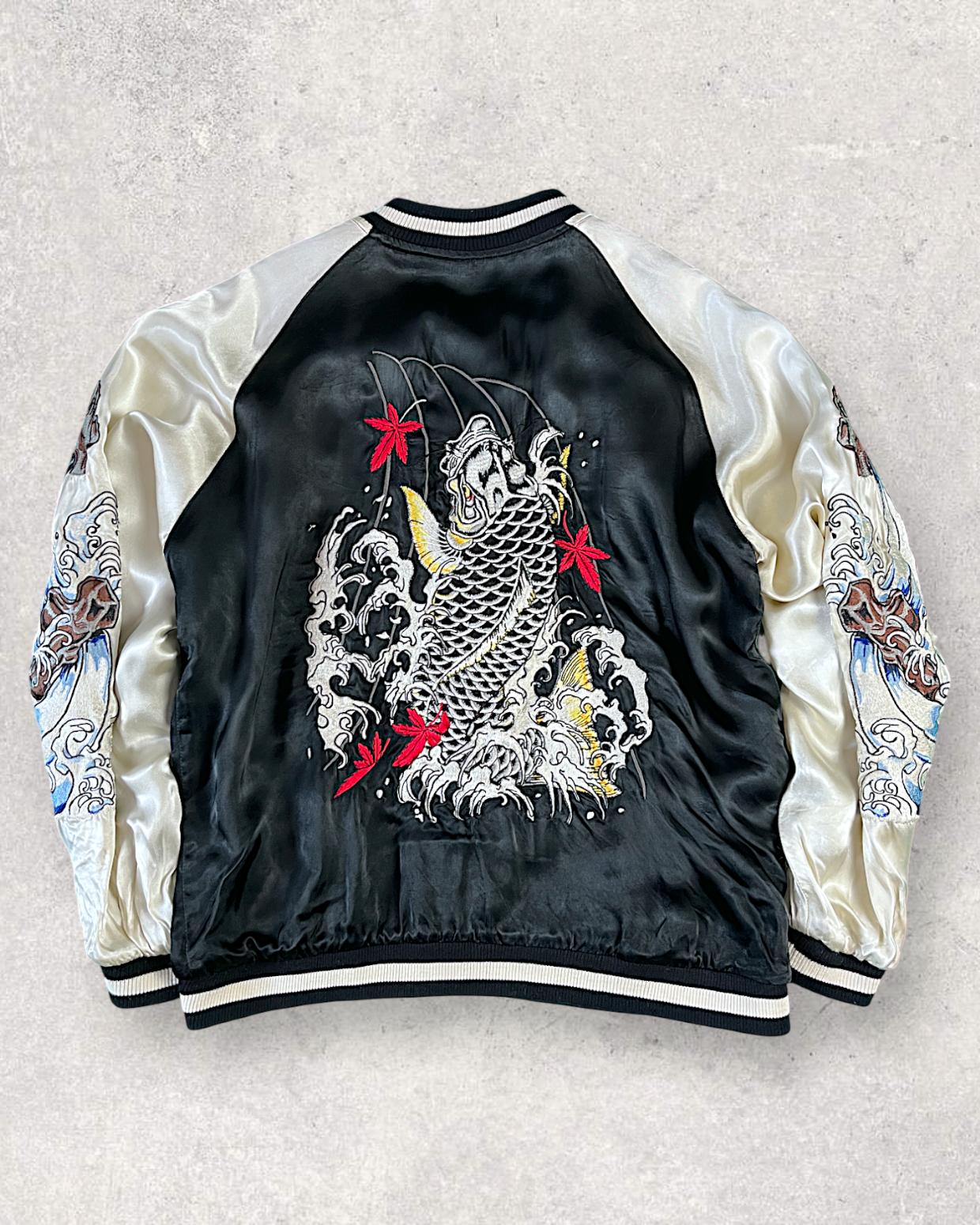 [XL] Japanese Vintage Sukajan with Climbing Koi Embroidery | Reversible Souvenir Jacket | One-of-a-Kind