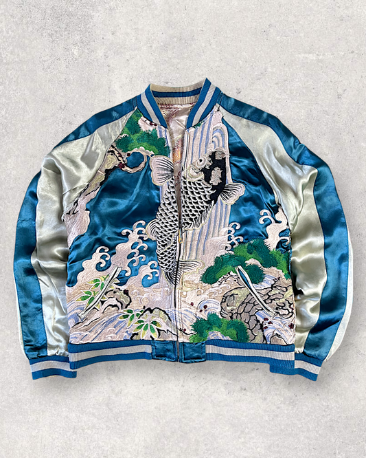 [S/ Reversible] Vintage Sukajan Jacket – Climbing Koi Embroidery | Unique Japanese Streetwear