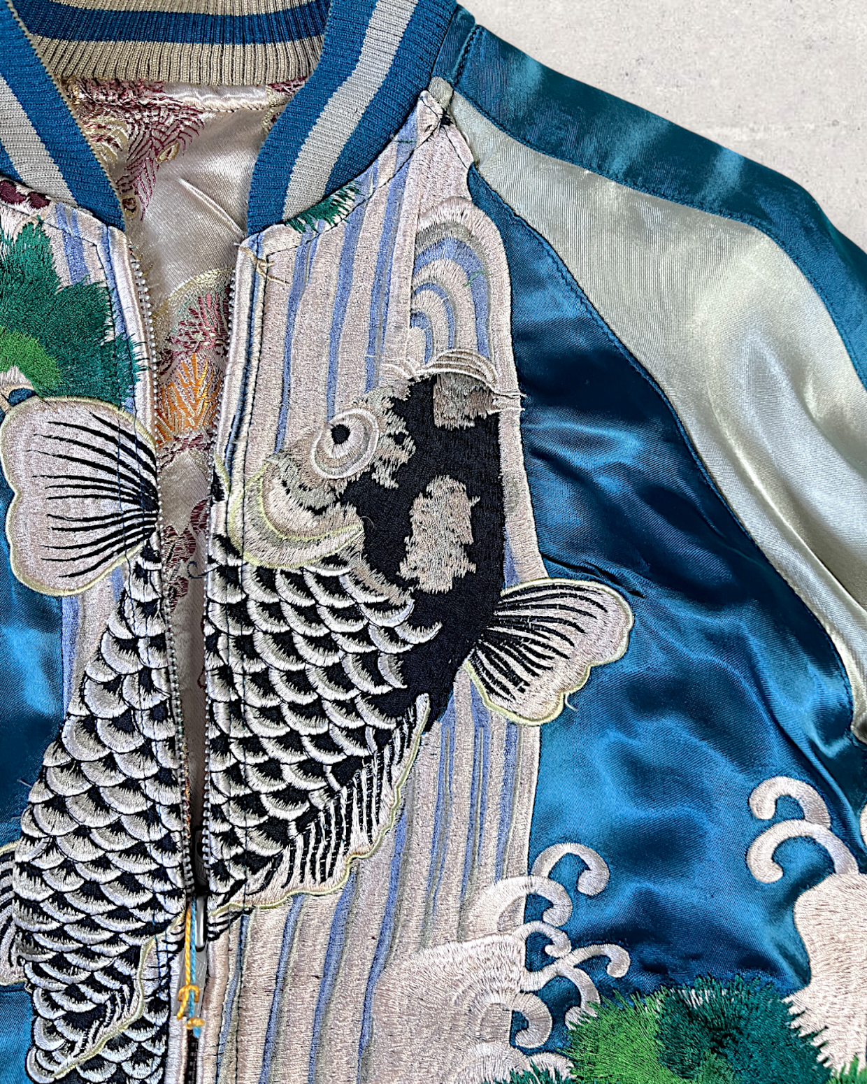 [S/ Reversible] Vintage Sukajan Jacket – Climbing Koi Embroidery | Unique Japanese Streetwear