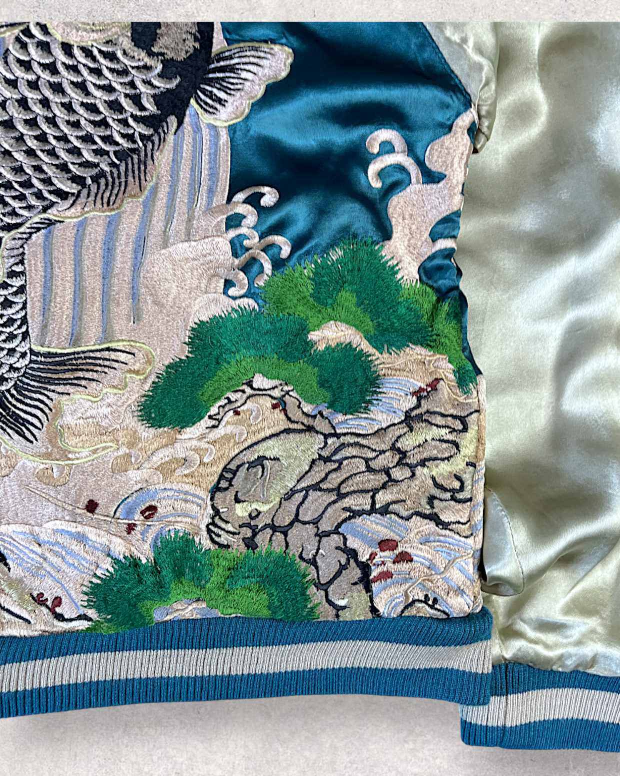 [S/ Reversible] Vintage Sukajan Jacket – Climbing Koi Embroidery | Unique Japanese Streetwear