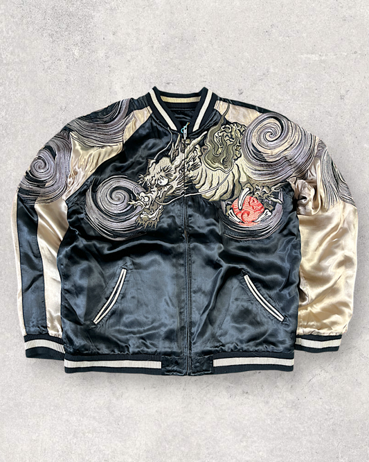 【XL Dragon Reversible Sukajan】Cloud-Embroidered Dragon × Brocade Pattern Sleeves | One-of-a-Kind Statement Jacket