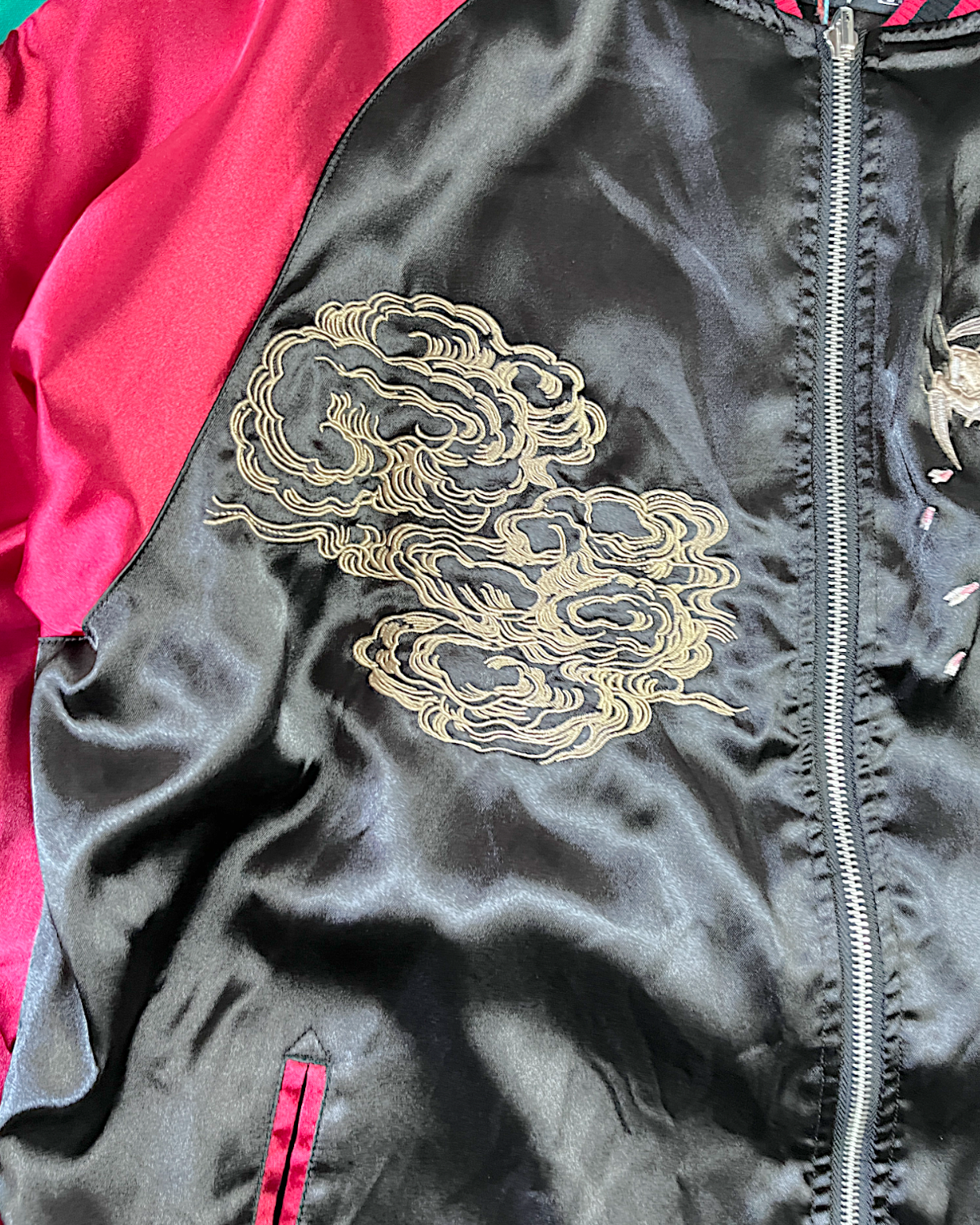 [3XL/Dragon Embroidered Sukajan] Bold Black & Crimson Souvenir Jacket – Perfect for Spring &