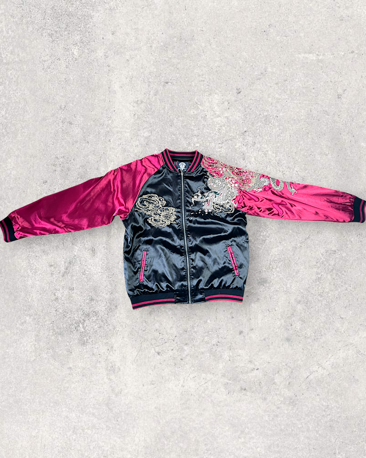 [3XL/Dragon Embroidered Sukajan] Bold Black & Crimson Souvenir Jacket – Perfect for Spring &