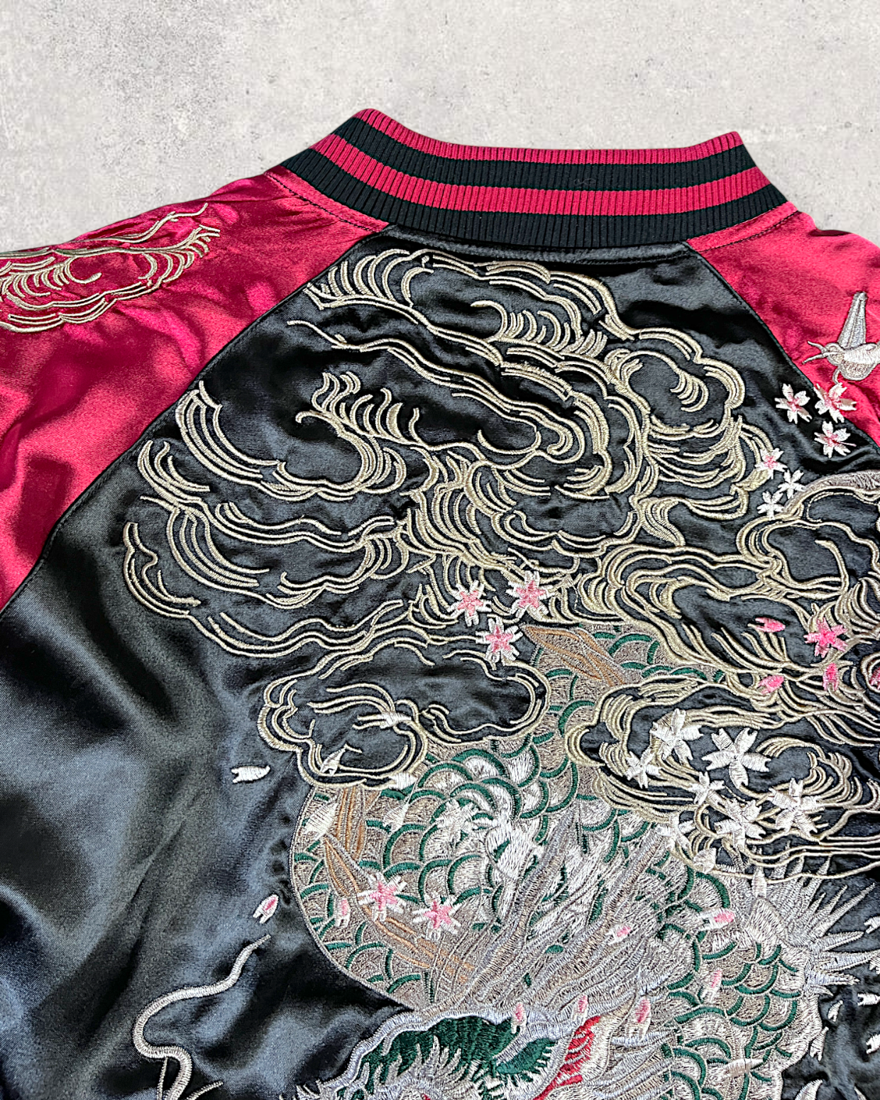 [3XL/Dragon Embroidered Sukajan] Bold Black & Crimson Souvenir Jacket – Perfect for Spring &