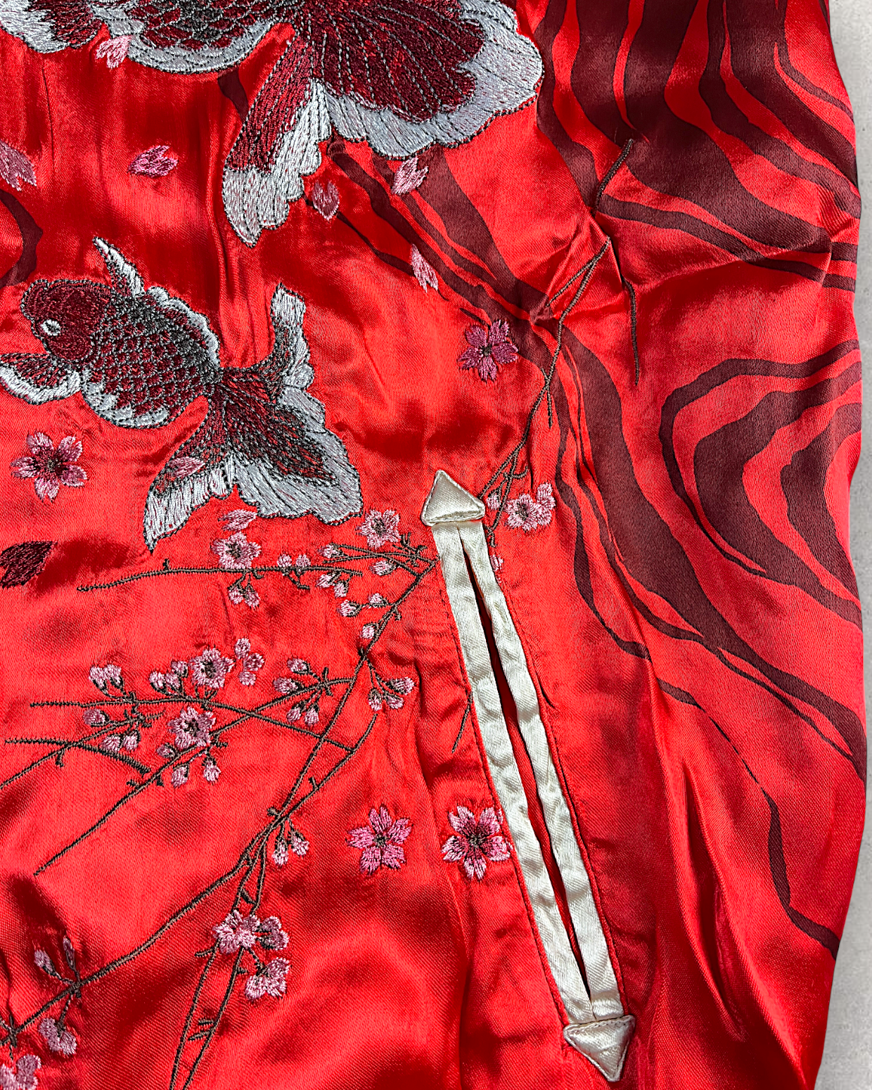 【L】Brand New Reversible Sukajan Jacket – Koi Sakura / Dragon Skull – Red Japanese Bomber