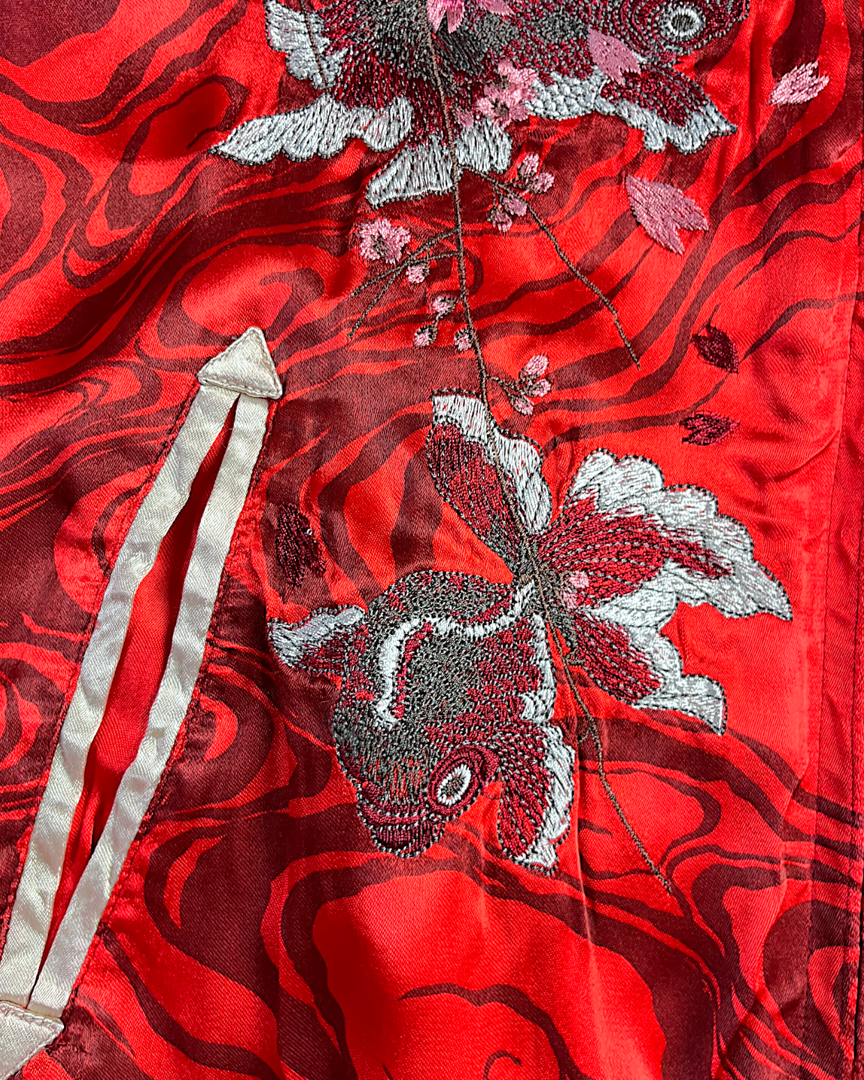 【L】Brand New Reversible Sukajan Jacket – Koi Sakura / Dragon Skull – Red Japanese Bomber