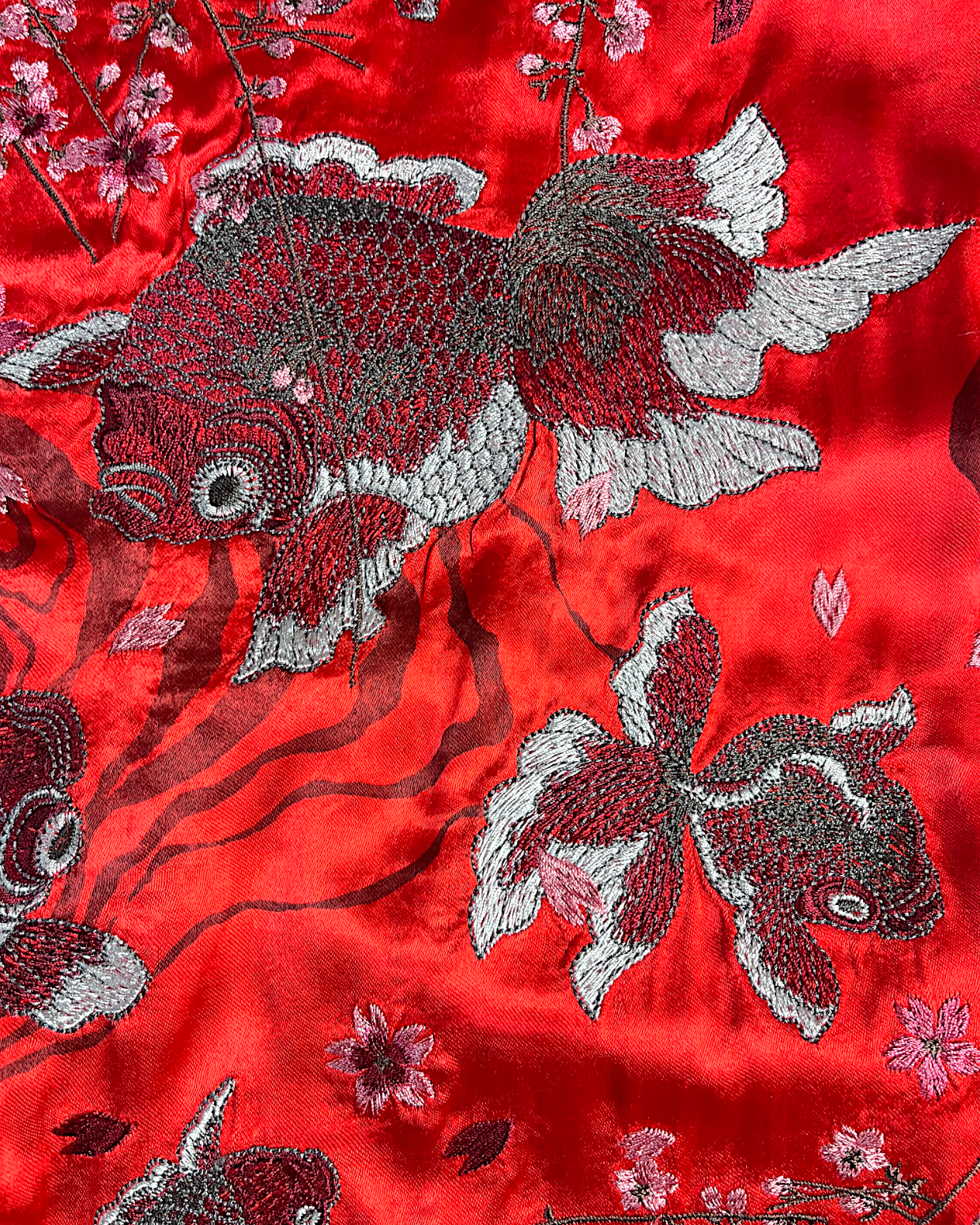 【L】Brand New Reversible Sukajan Jacket – Koi Sakura / Dragon Skull – Red Japanese Bomber