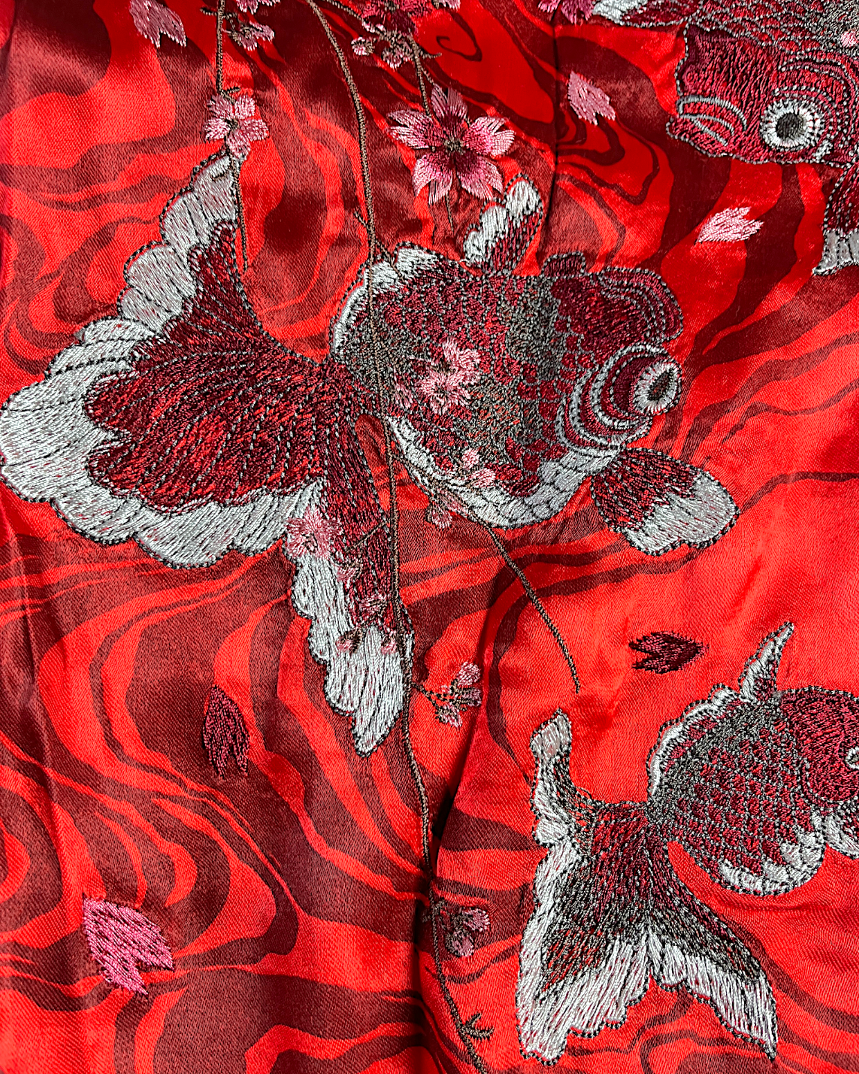 【L】Brand New Reversible Sukajan Jacket – Koi Sakura / Dragon Skull – Red Japanese Bomber