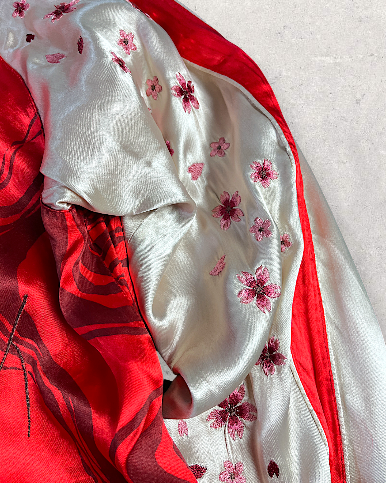 【L】Brand New Reversible Sukajan Jacket – Koi Sakura / Dragon Skull – Red Japanese Bomber