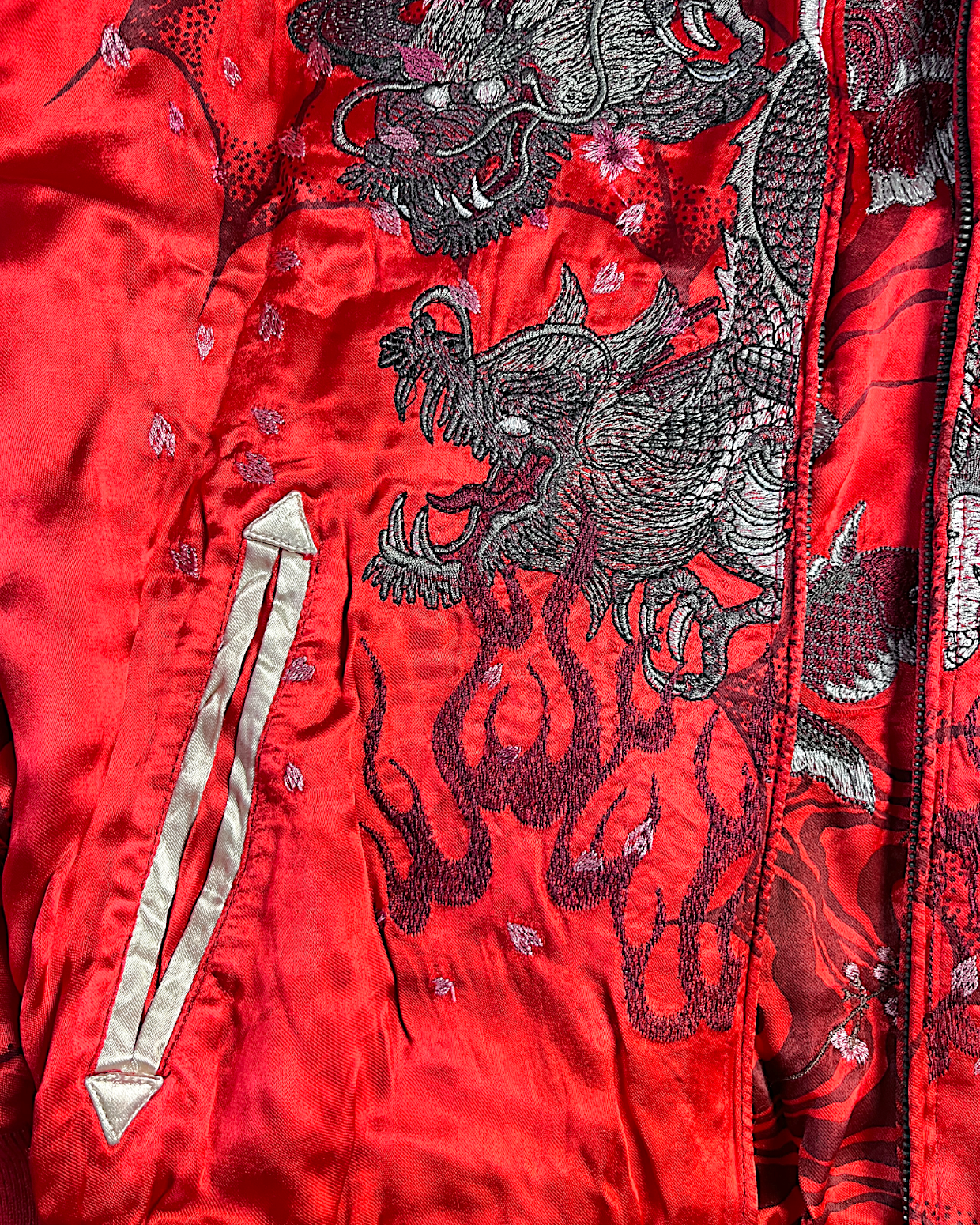 【L】Brand New Reversible Sukajan Jacket – Koi Sakura / Dragon Skull – Red Japanese Bomber