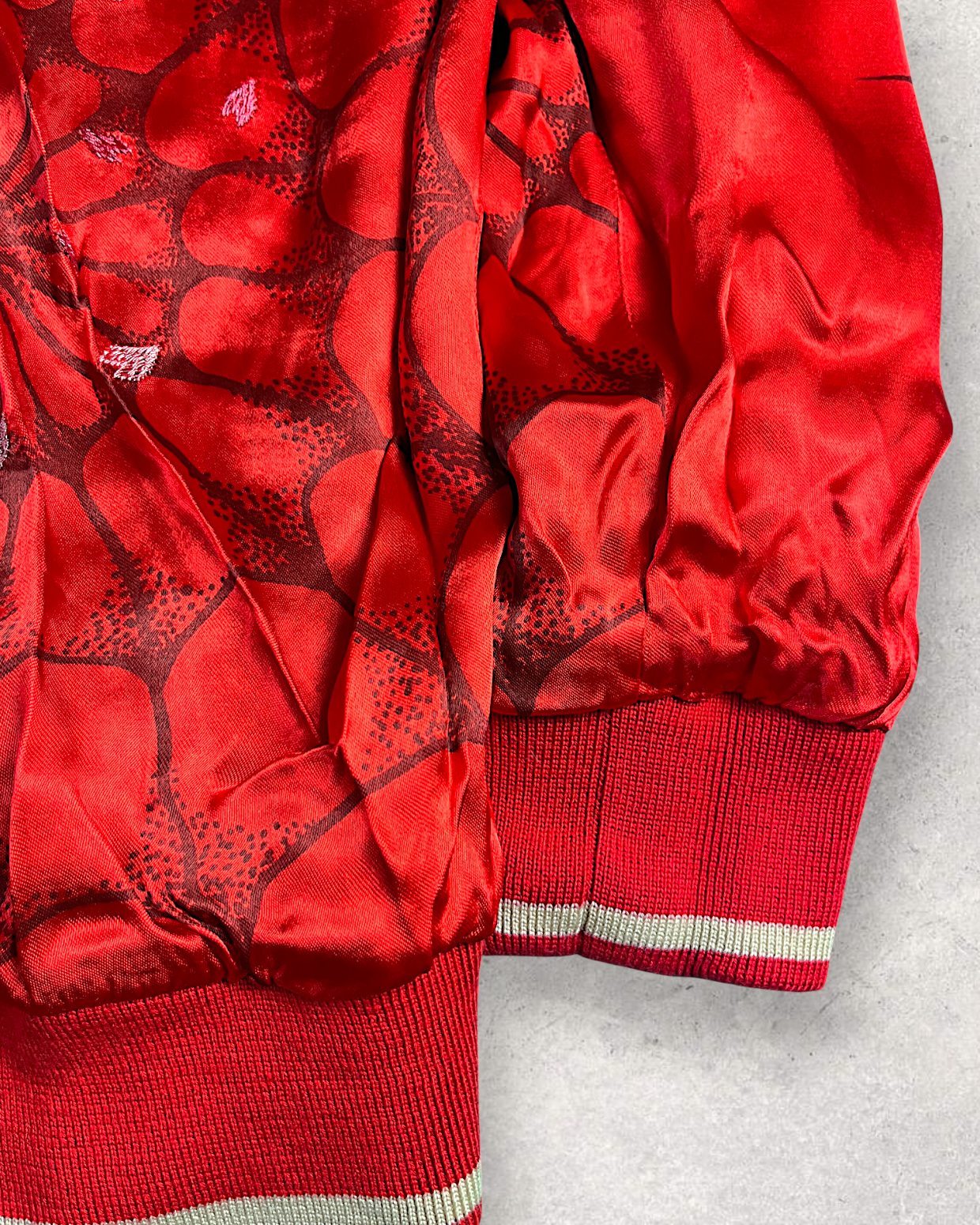 【L】Brand New Reversible Sukajan Jacket – Koi Sakura / Dragon Skull – Red Japanese Bomber