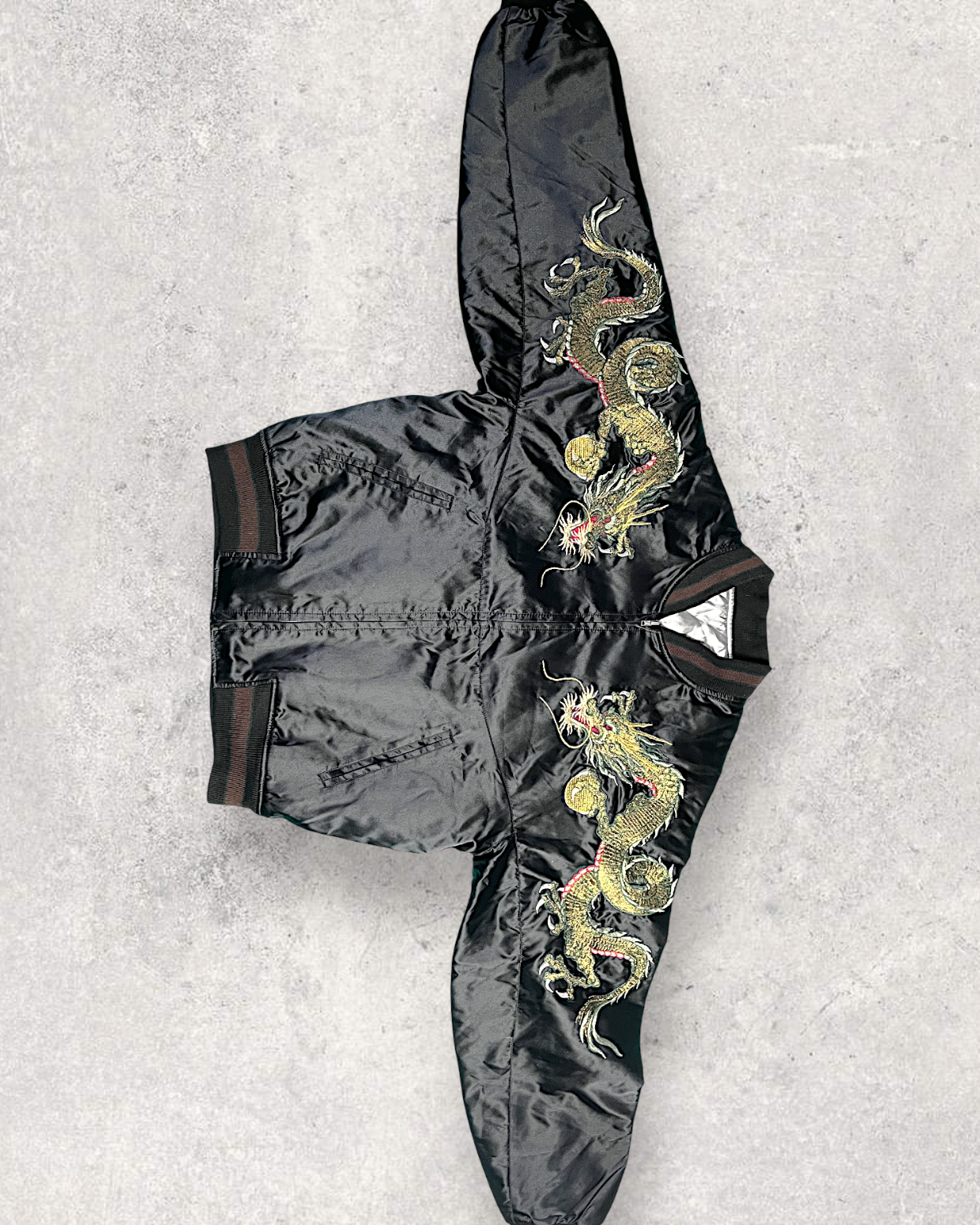 [FREE SIZE]【Authentic Embroidery】Hoshihime Twin Dragons & Clouds Souvenir Jacket Men's Black- Japanese Style