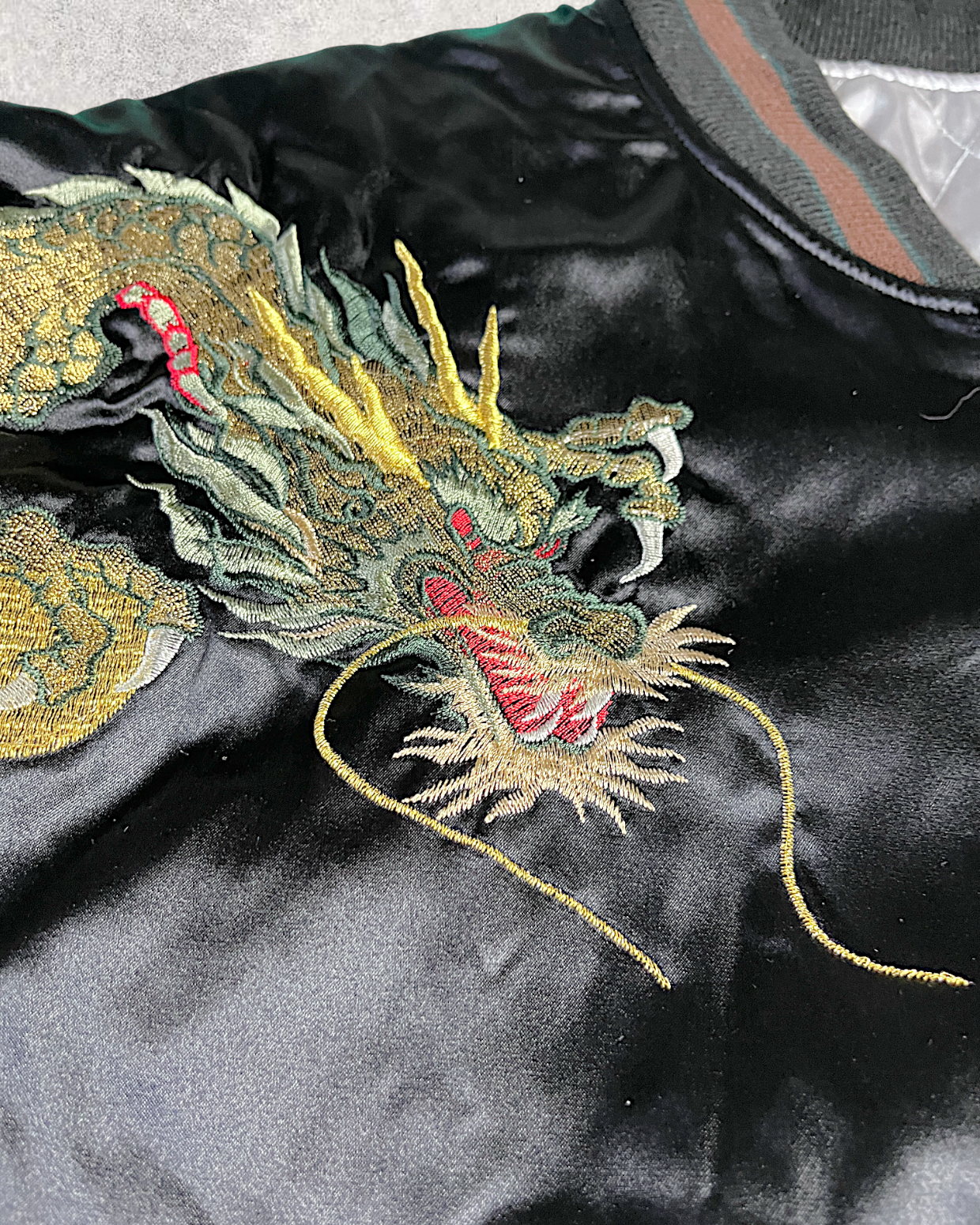 [FREE SIZE]【Authentic Embroidery】Hoshihime Twin Dragons & Clouds Souvenir Jacket Men's Black- Japanese Style