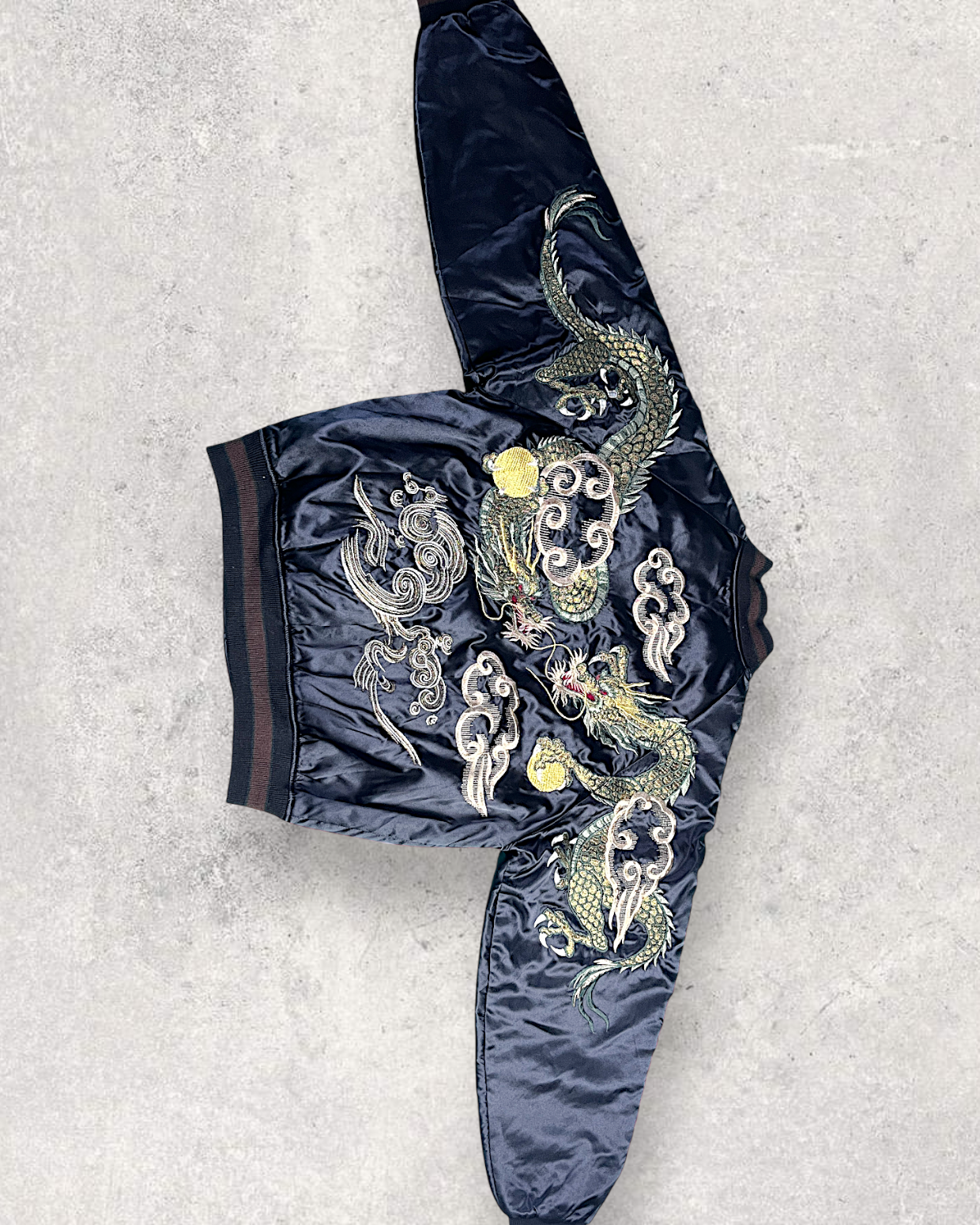 [FREE SIZE]【Authentic Embroidery】Hoshihime Twin Dragons & Clouds Souvenir Jacket Men's Black- Japanese Style