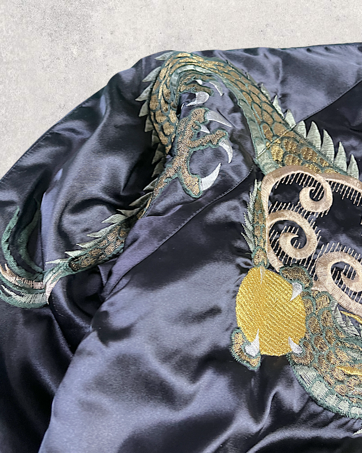 [FREE SIZE]【Authentic Embroidery】Hoshihime Twin Dragons & Clouds Souvenir Jacket Men's Black- Japanese Style