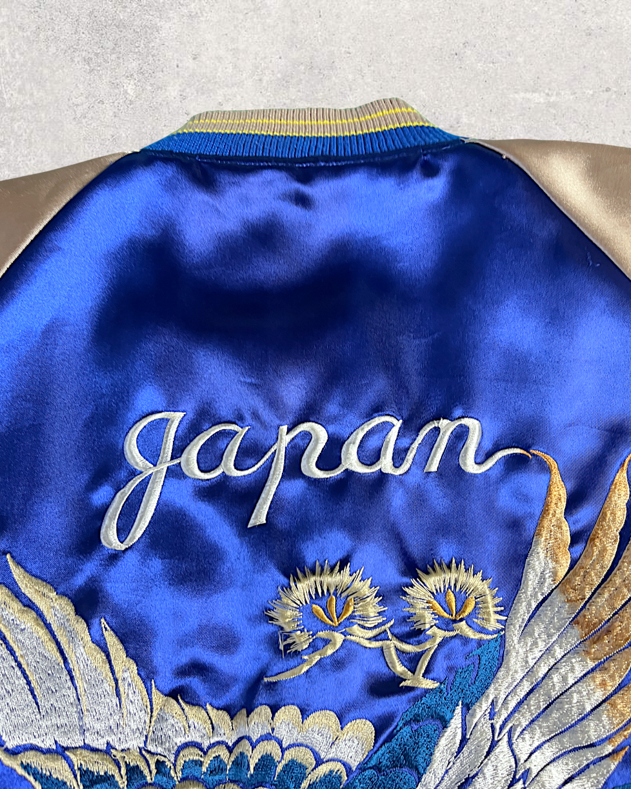 【L】Blue Crane Embroidery / Black Dragon & Japan Map – Japanese Quilted Bomber