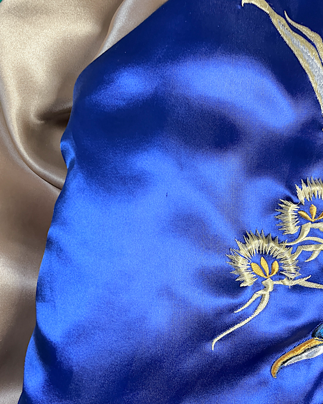 【L】Blue Crane Embroidery / Black Dragon & Japan Map – Japanese Quilted Bomber