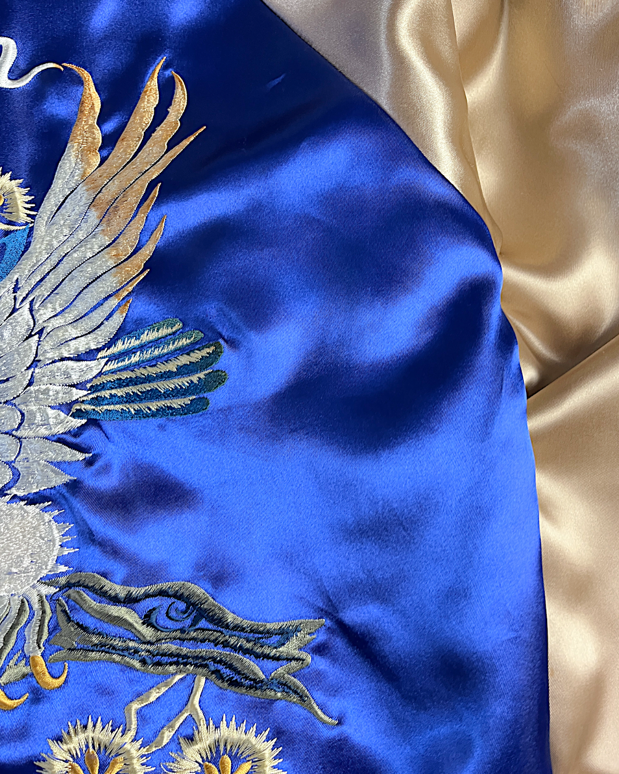 【L】Blue Crane Embroidery / Black Dragon & Japan Map – Japanese Quilted Bomber