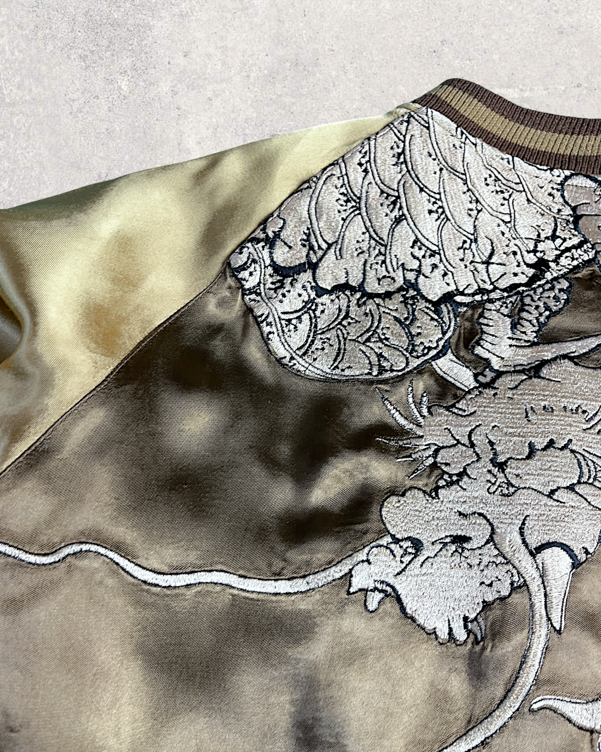 【L】Gold & Silver Gradient Dragon / Indigo Cloud Dragon – Japanese Embroidered Bomber