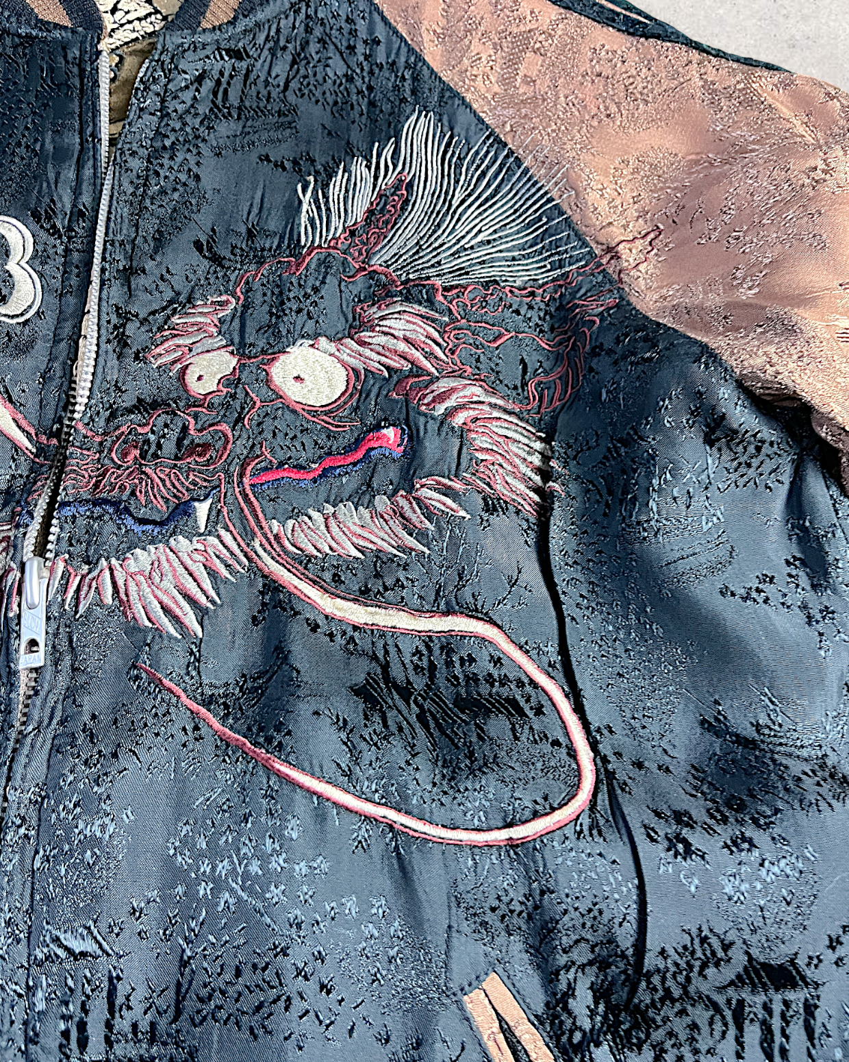 【L】Gold & Silver Gradient Dragon / Indigo Cloud Dragon – Japanese Embroidered Bomber