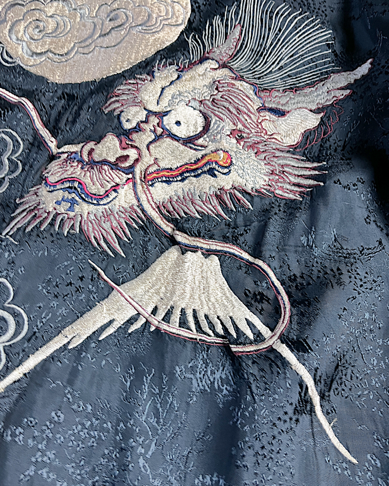 【L】Gold & Silver Gradient Dragon / Indigo Cloud Dragon – Japanese Embroidered Bomber