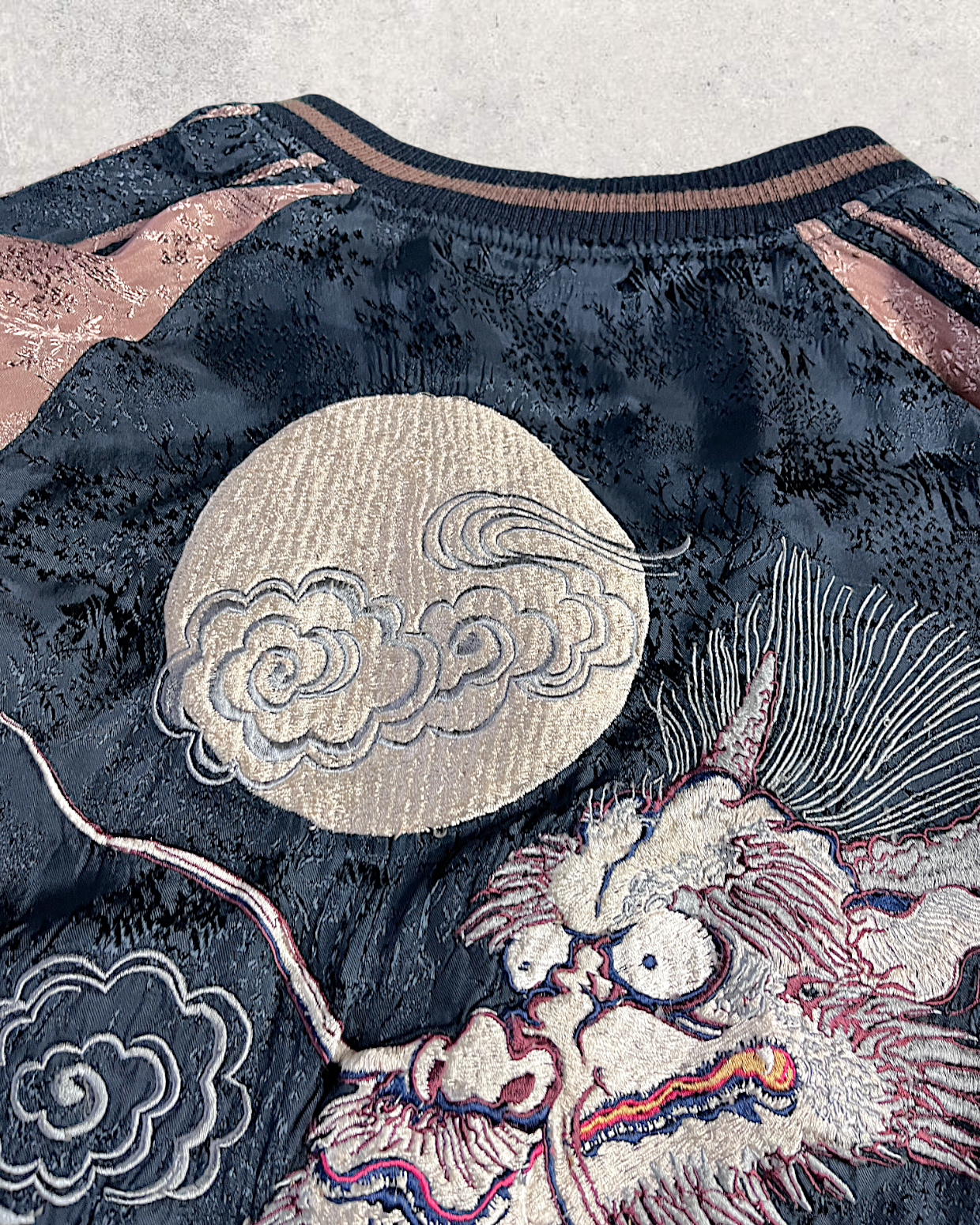 【L】Gold & Silver Gradient Dragon / Indigo Cloud Dragon – Japanese Embroidered Bomber