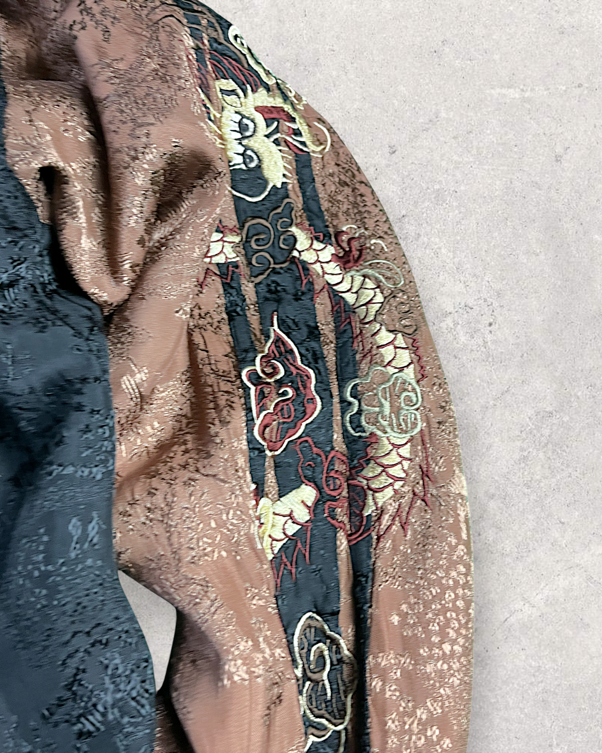 【L】Gold & Silver Gradient Dragon / Indigo Cloud Dragon – Japanese Embroidered Bomber