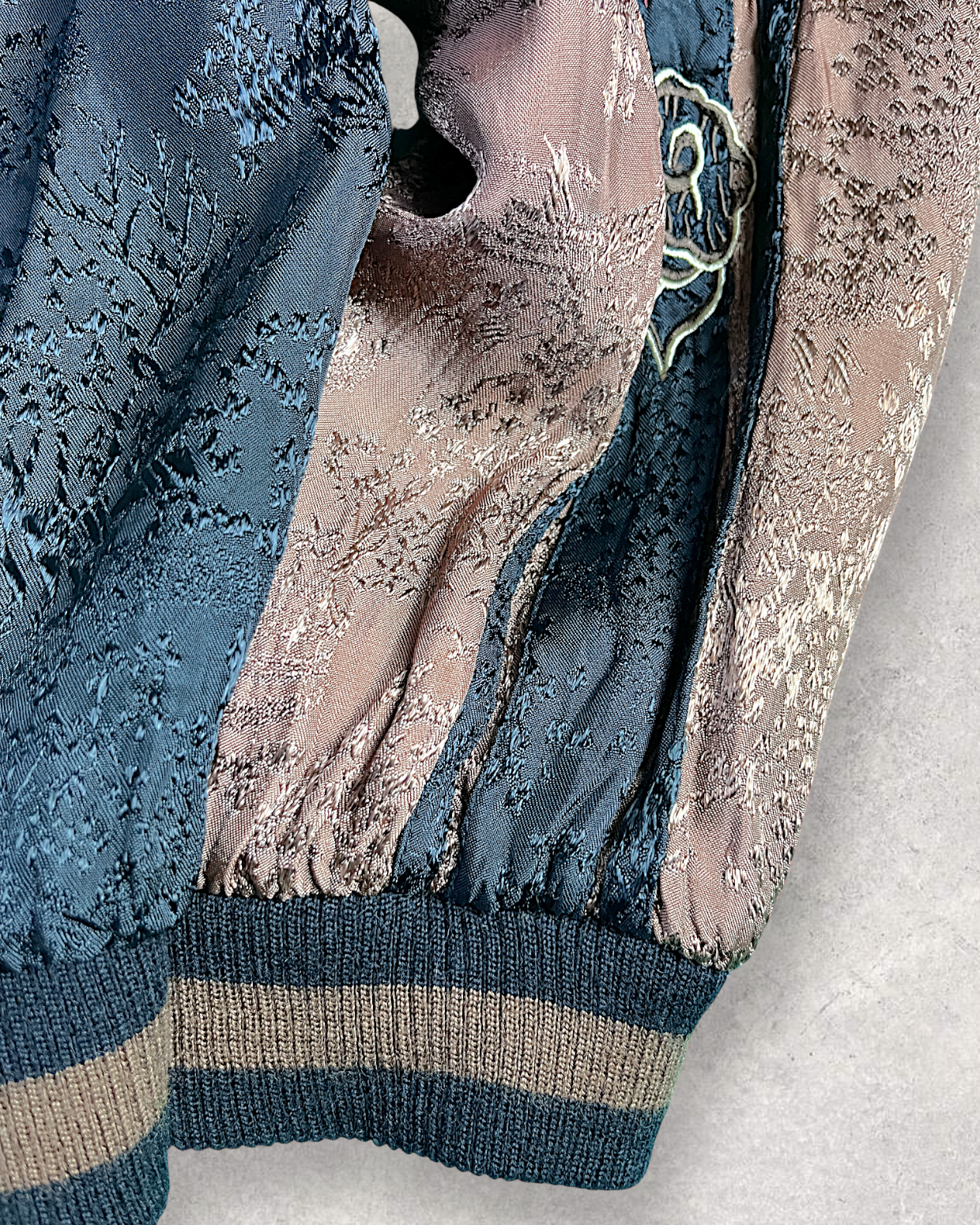 【L】Gold & Silver Gradient Dragon / Indigo Cloud Dragon – Japanese Embroidered Bomber