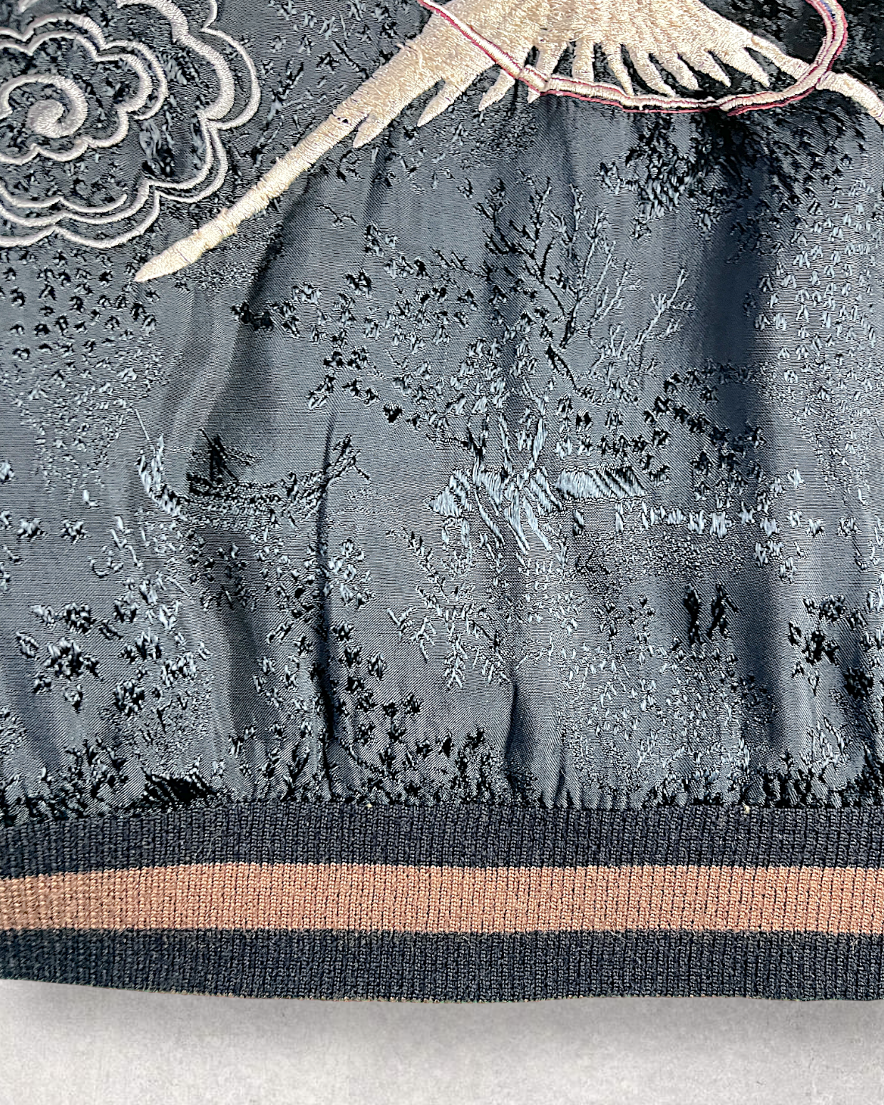 【L】Gold & Silver Gradient Dragon / Indigo Cloud Dragon – Japanese Embroidered Bomber