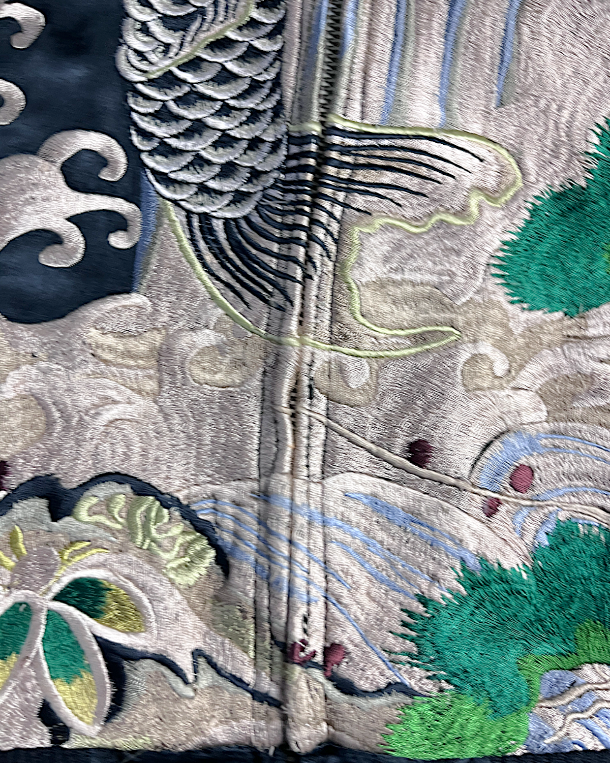 【XL】Koi Waterfall & Pine Embroidery / Japanese Brocade Pattern – XL Japanese Bomber