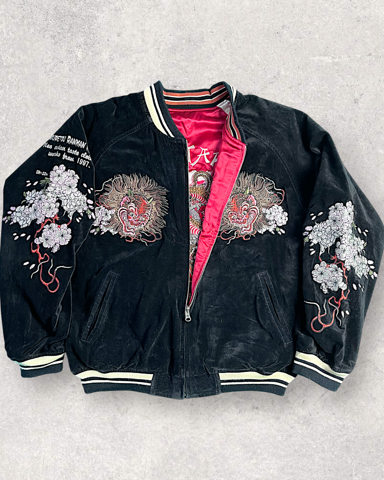 【L】 Rare Reversible Velour Sukajan – SHUTENDOJI “King of Ogre” & RYUUTARO Dragon Tattoo Jacket