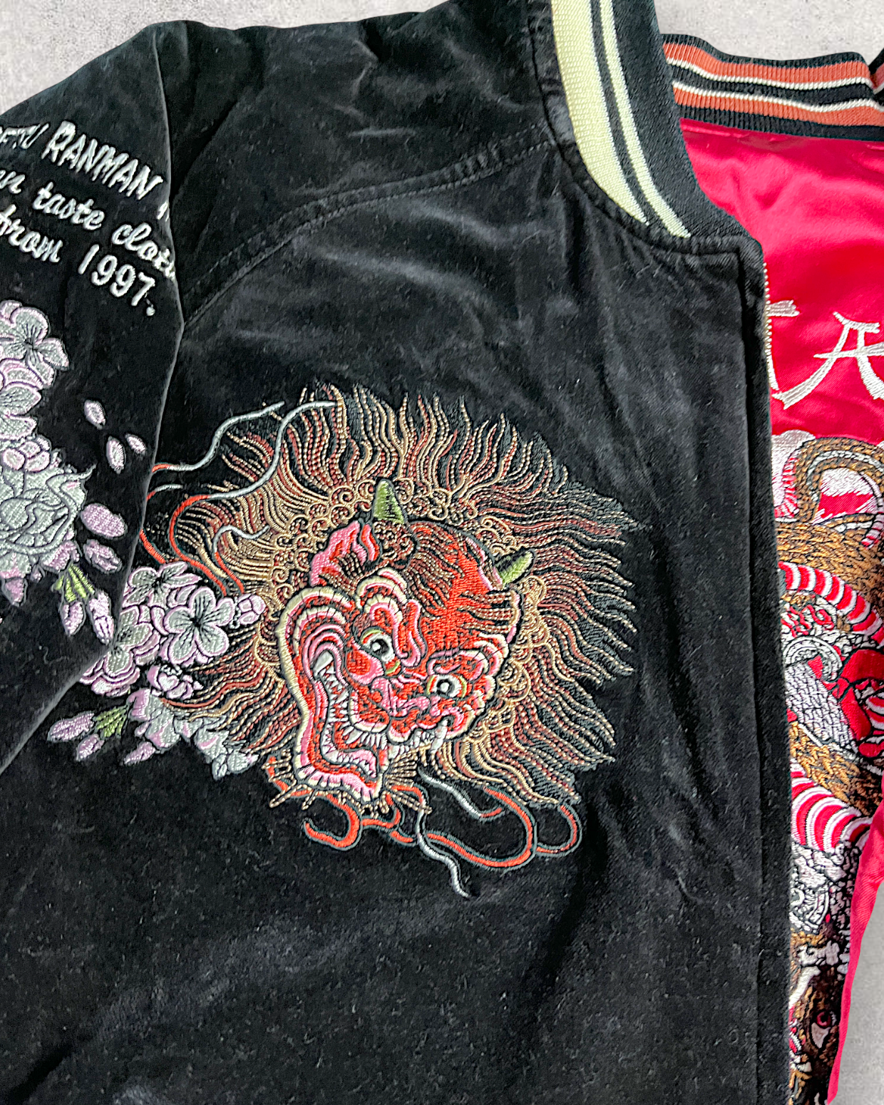 【L】 Rare Reversible Velour Sukajan – SHUTENDOJI “King of Ogre” & RYUUTARO Dragon Tattoo Jacket