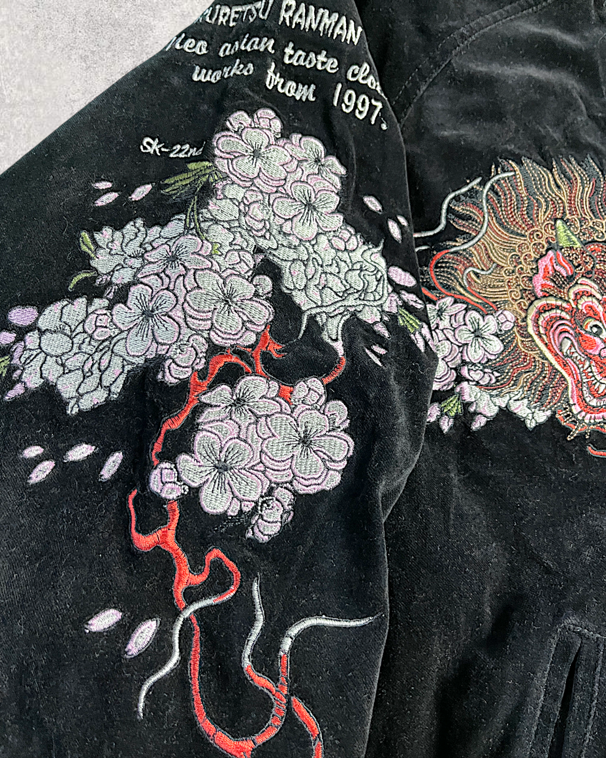 【L】 Rare Reversible Velour Sukajan – SHUTENDOJI “King of Ogre” & RYUUTARO Dragon Tattoo Jacket