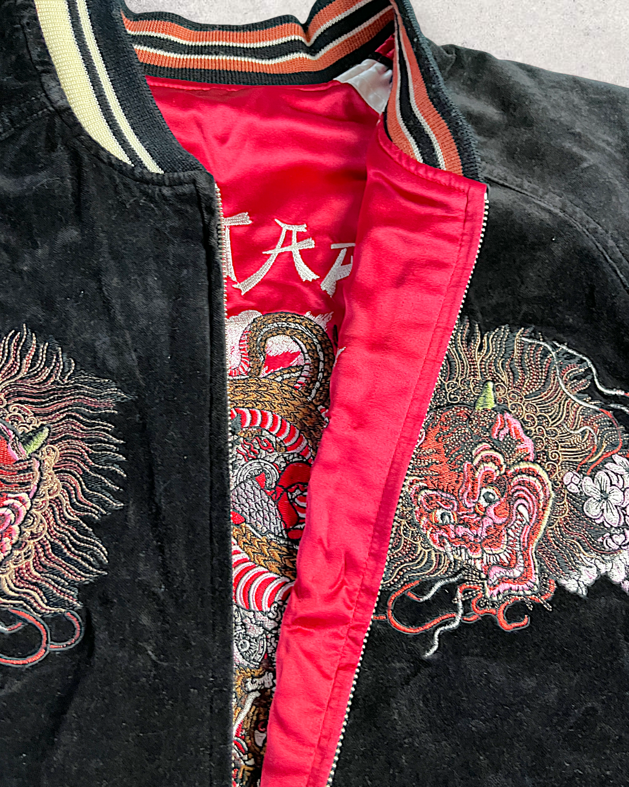 【L】 Rare Reversible Velour Sukajan – SHUTENDOJI “King of Ogre” & RYUUTARO Dragon Tattoo Jacket