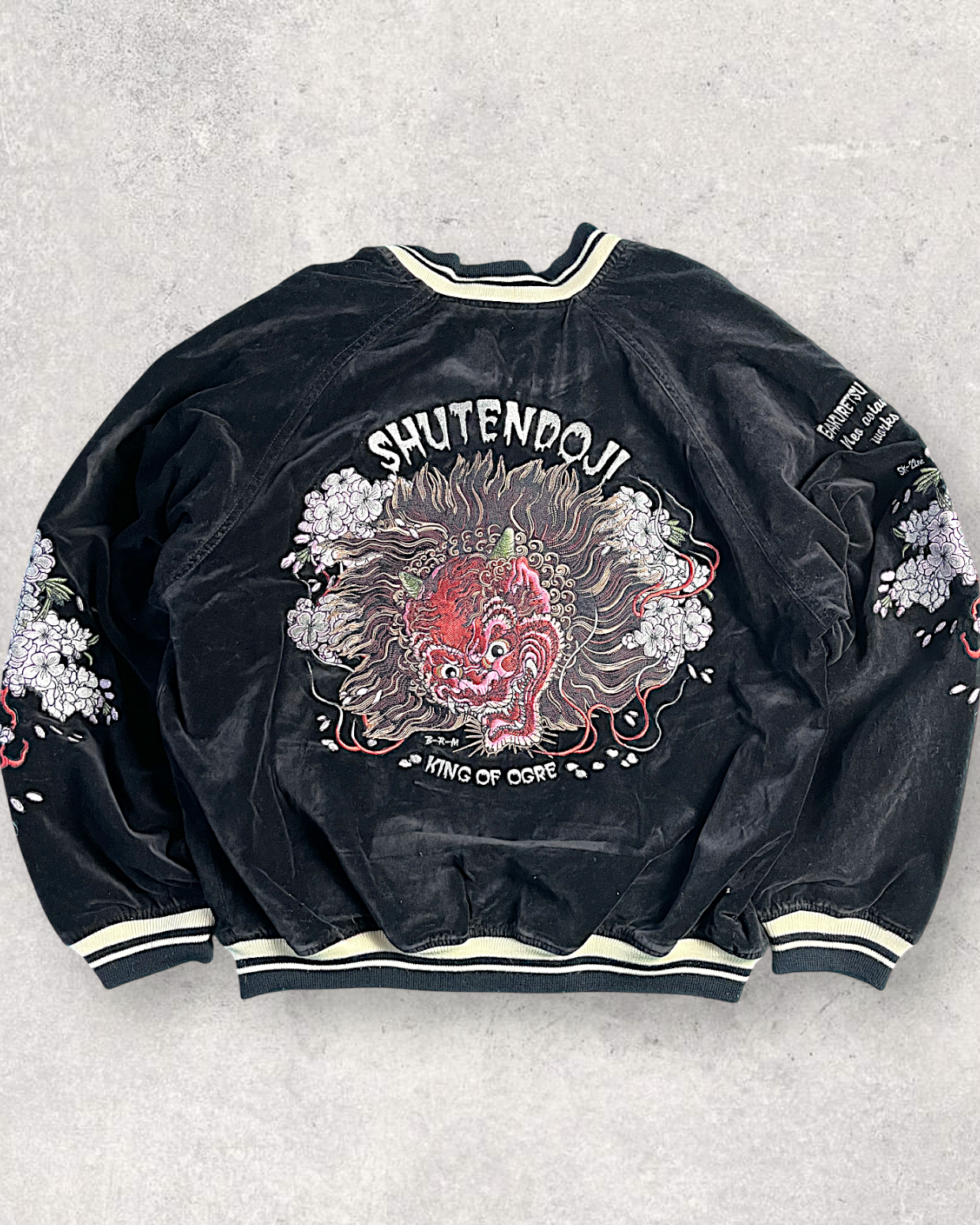 【L】 Rare Reversible Velour Sukajan – SHUTENDOJI “King of Ogre” & RYUUTARO Dragon Tattoo Jacket