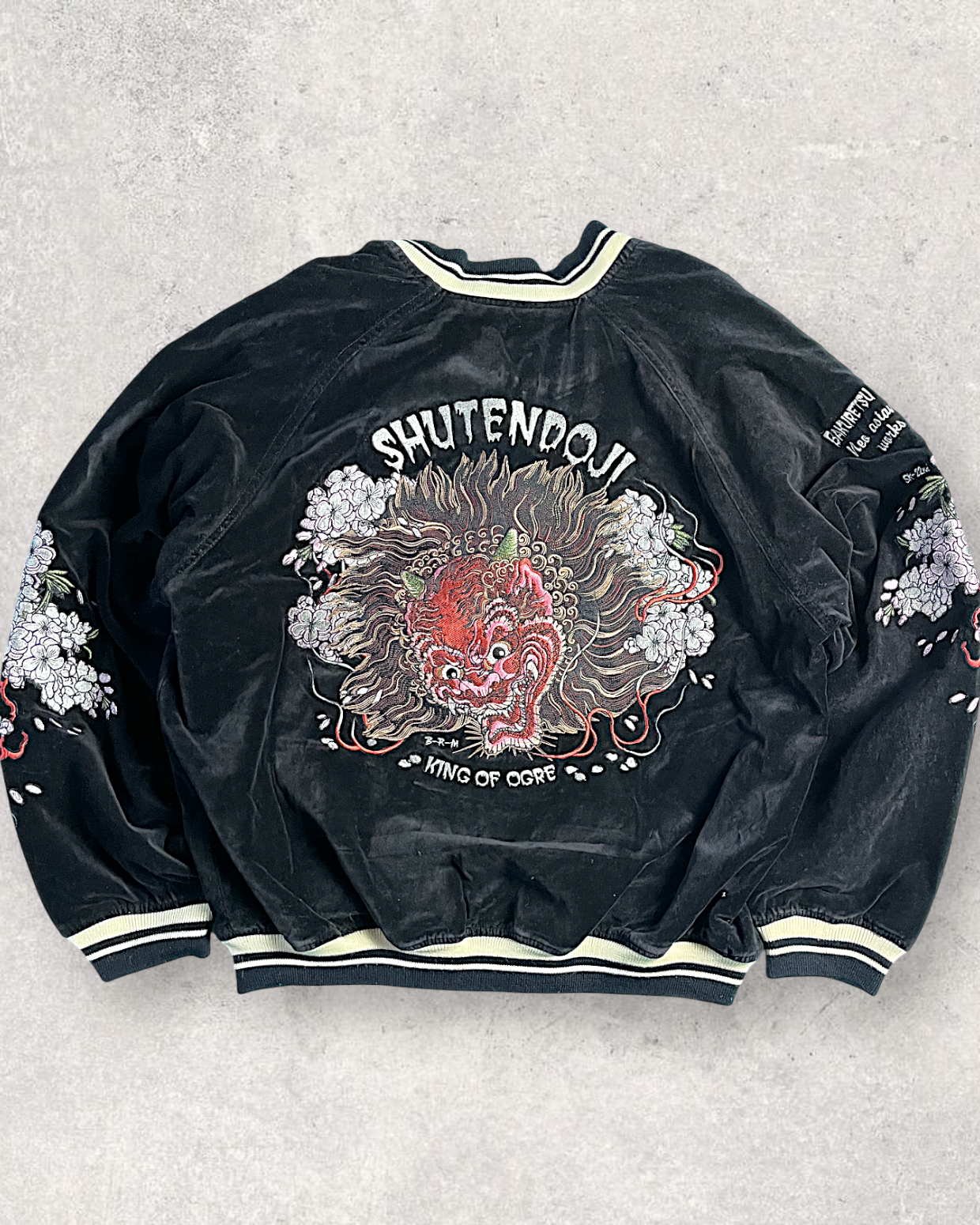【L】 Rare Reversible Velour Sukajan – SHUTENDOJI “King of Ogre” & RYUUTARO Dragon Tattoo Jacket
