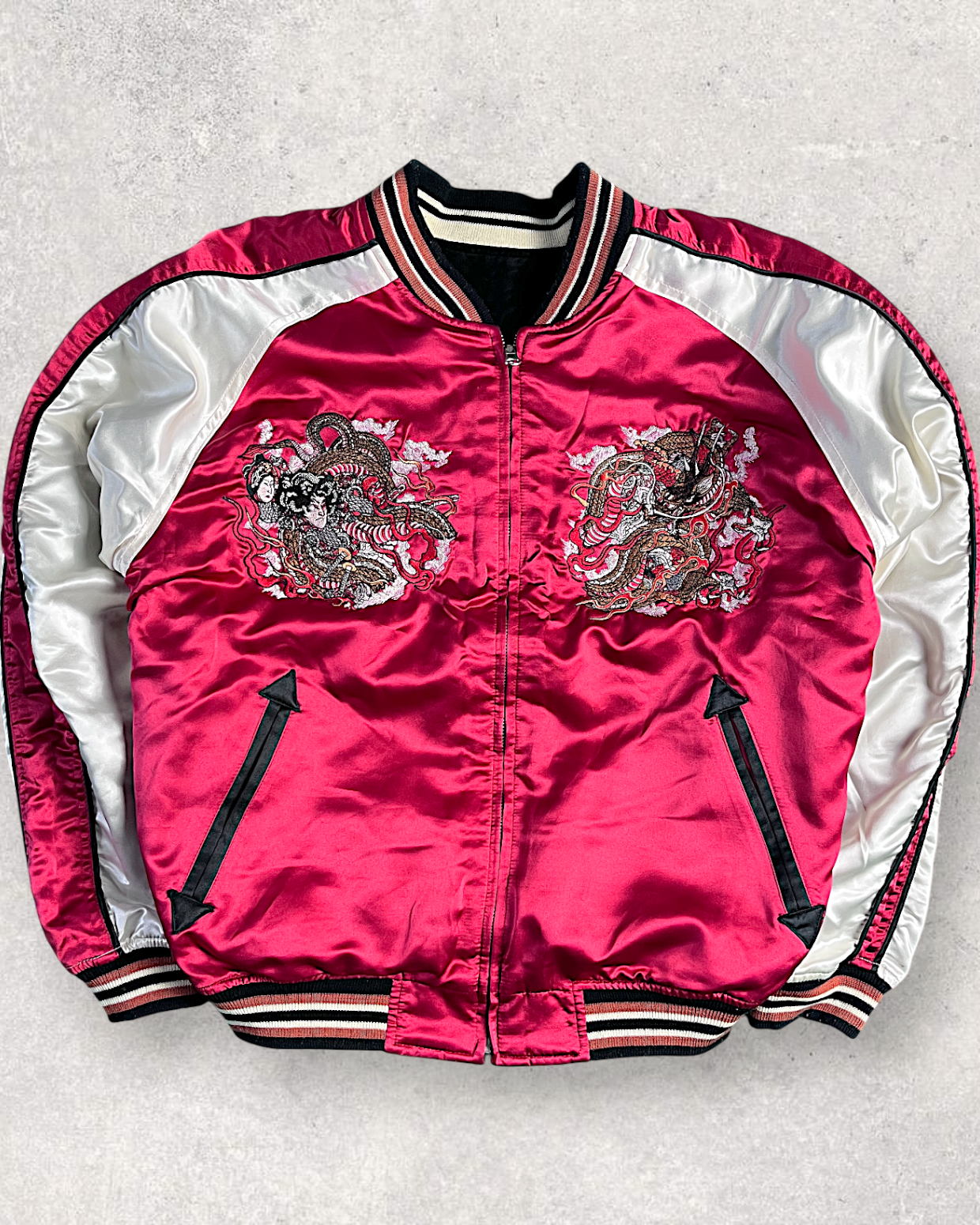 【L】 Rare Reversible Velour Sukajan – SHUTENDOJI “King of Ogre” & RYUUTARO Dragon Tattoo Jacket