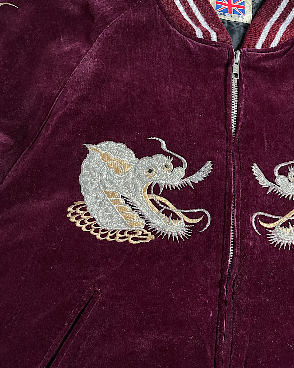 【L】Velour Dragon Sukajan Jacket – Wine Red Embroidered Yokosuka Japanese Bomber