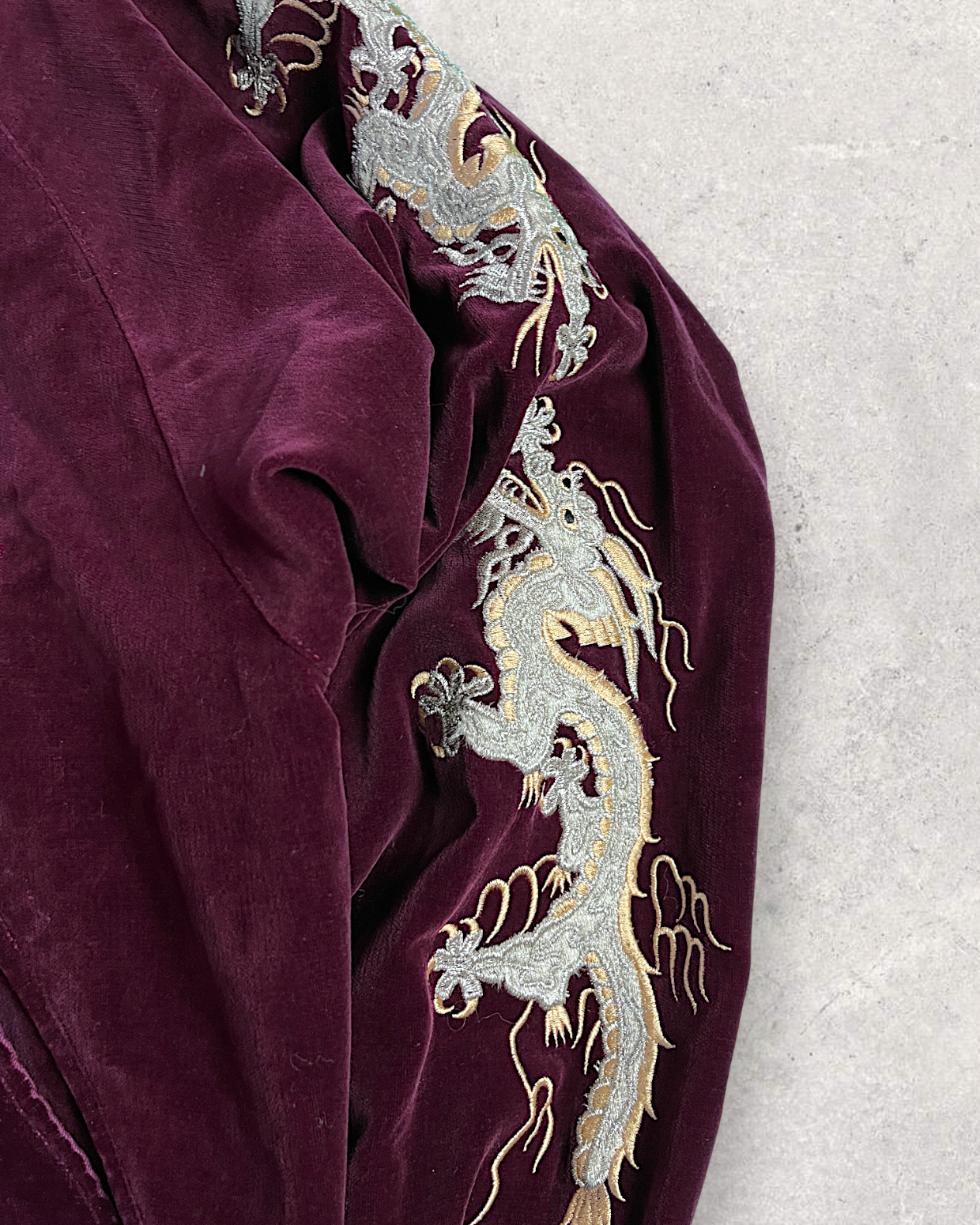 【L】Velour Dragon Sukajan Jacket – Wine Red Embroidered Yokosuka Japanese Bomber