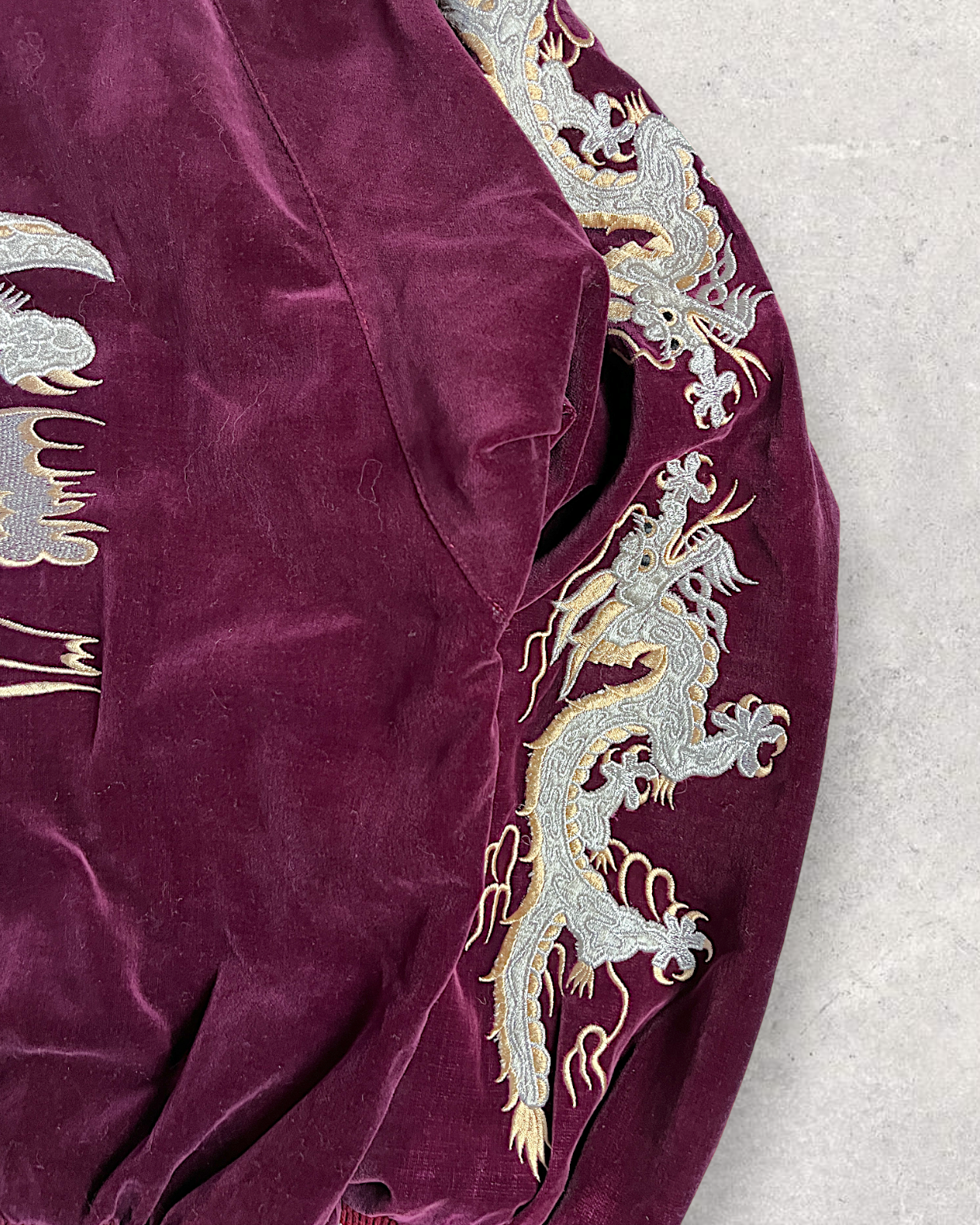 【L】Velour Dragon Sukajan Jacket – Wine Red Embroidered Yokosuka Japanese Bomber