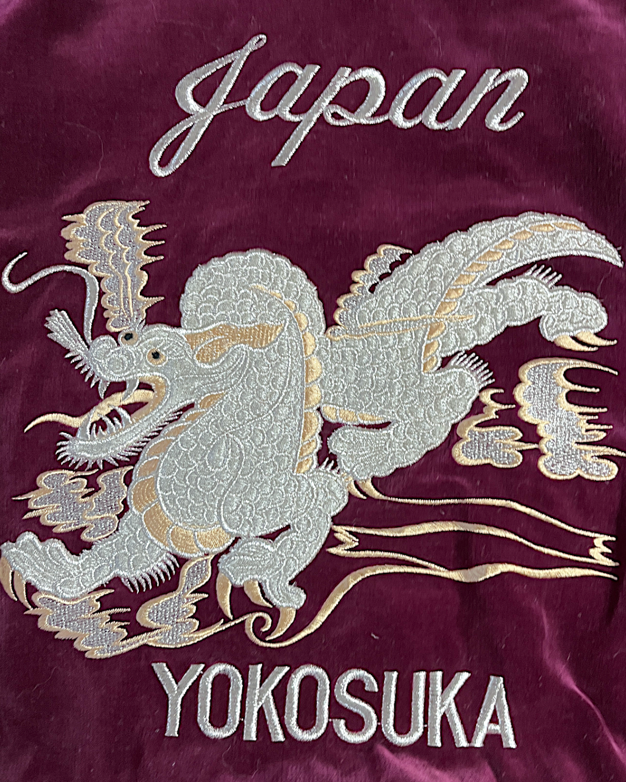 【L】Velour Dragon Sukajan Jacket – Wine Red Embroidered Yokosuka Japanese Bomber